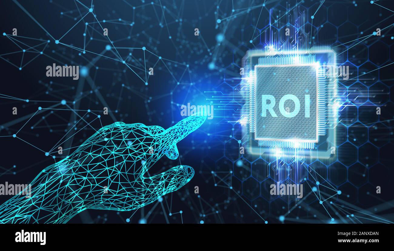 Wirtschaft, Technologie, Internet und Netzwerk Konzept. ROI Return on Investment Finanzen Gewinn Erfolg. Stockfoto