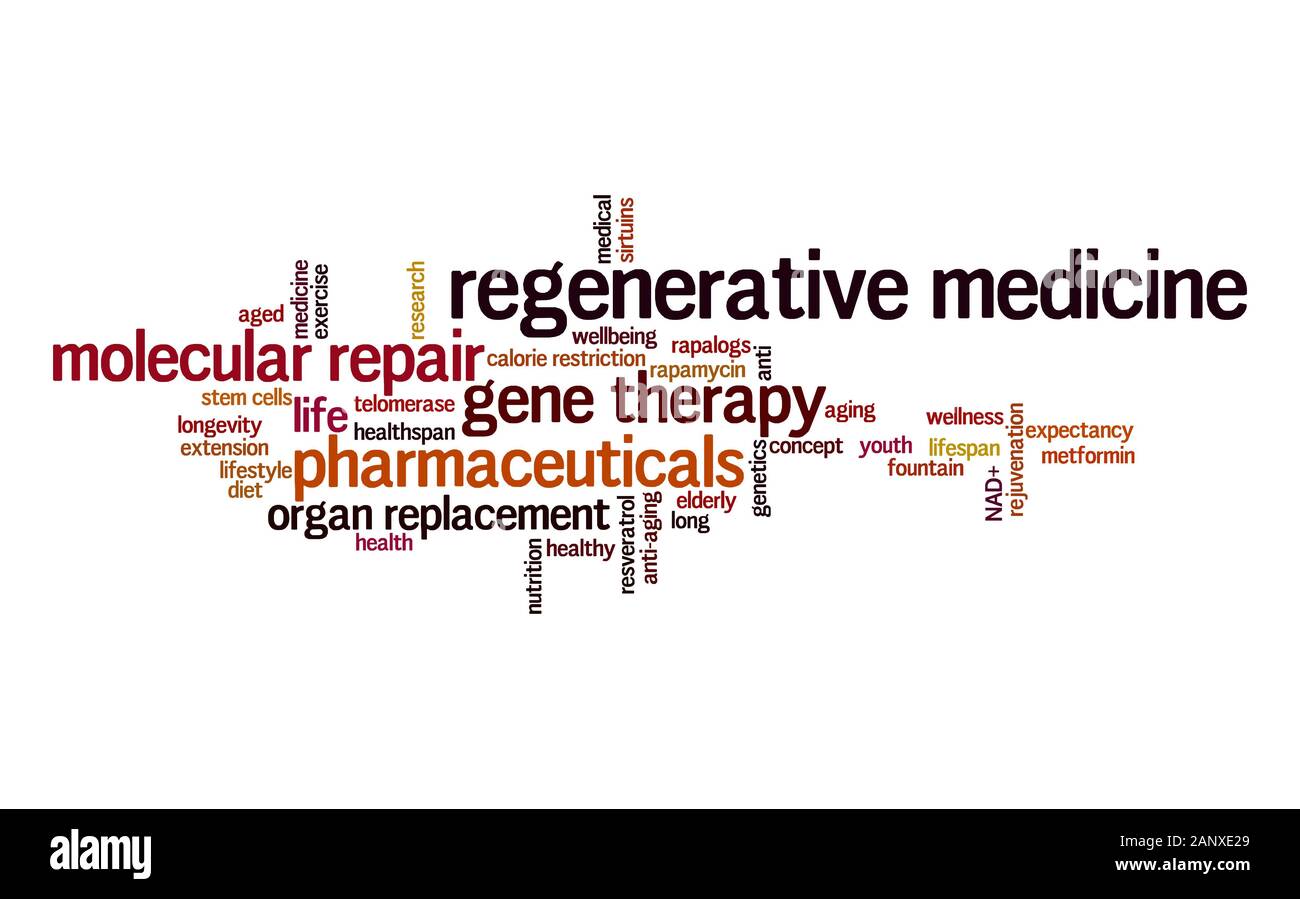 Regenerative Medizin Wort Wolke. Typografie. Stockfoto