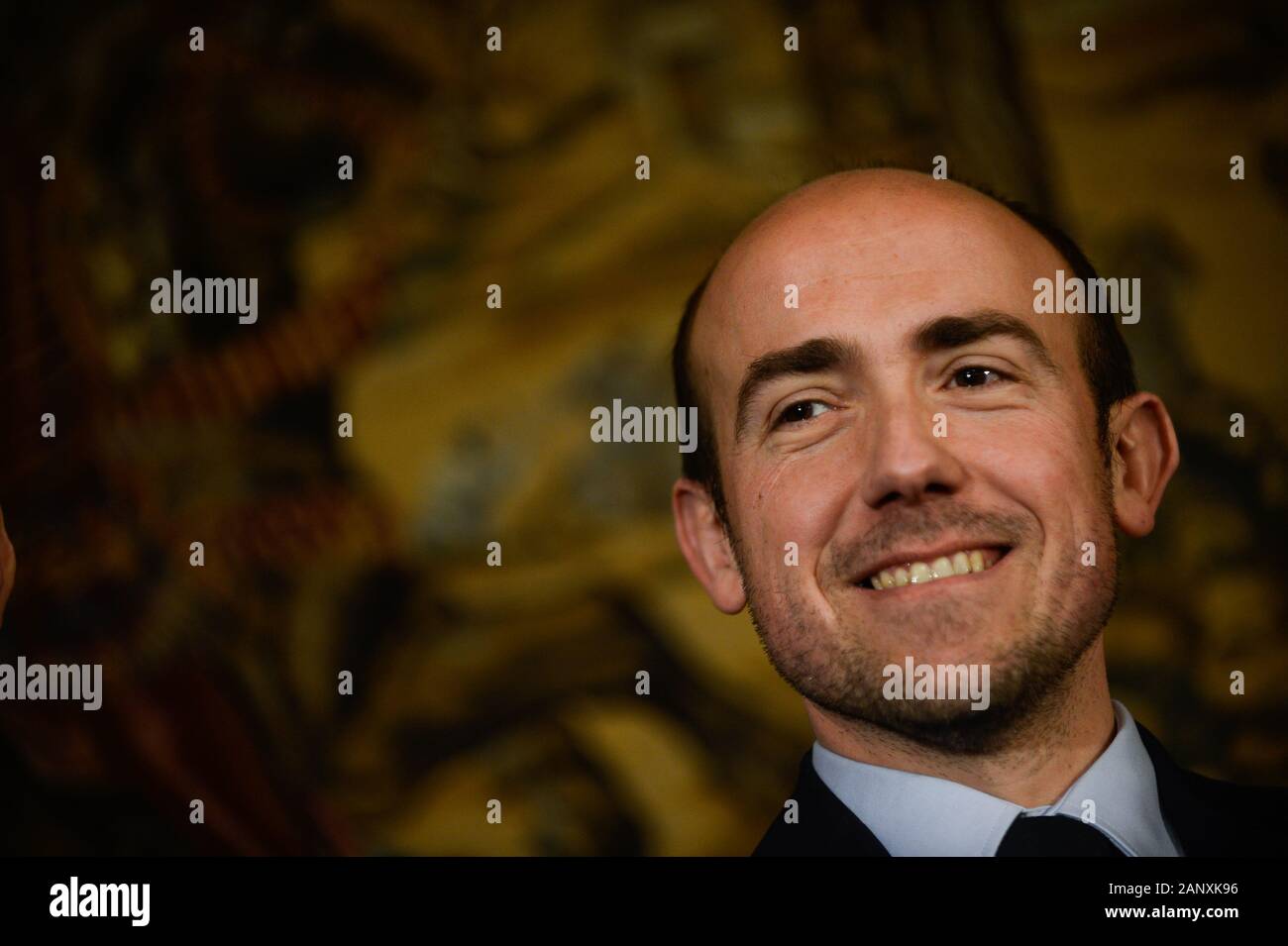 Borys Budka, Kandidat für die Bürgerplattform (PO) leader Position nimmt an einer Pressekonferenz, wie sie fünf Kandidaten für die Parteispitze vorhanden. Stockfoto