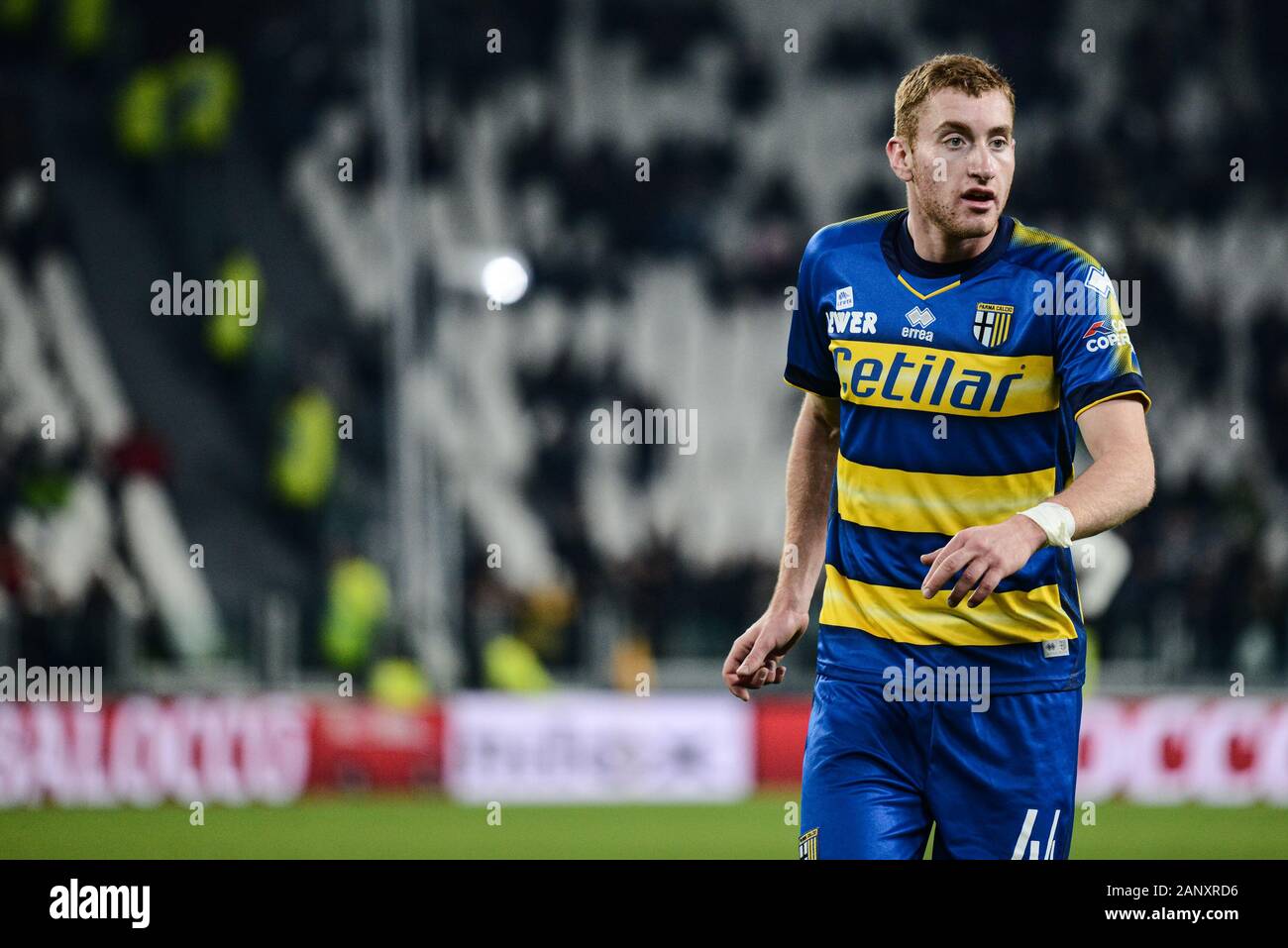 Turin, Italien. 19 Jan, 2020. Dejan Kulusevski von Parma in Aktion während der Serie ein Fußballspiel zwischen FC Juventus und Parma. FC Juventus gewann 2-1 über Parma bei der Allianz Stadion, in Turin, Italien, 10. Januar 2020 (Foto von Alberto Gandolfo/Pacific Press) Quelle: Pacific Press Agency/Alamy leben Nachrichten Stockfoto