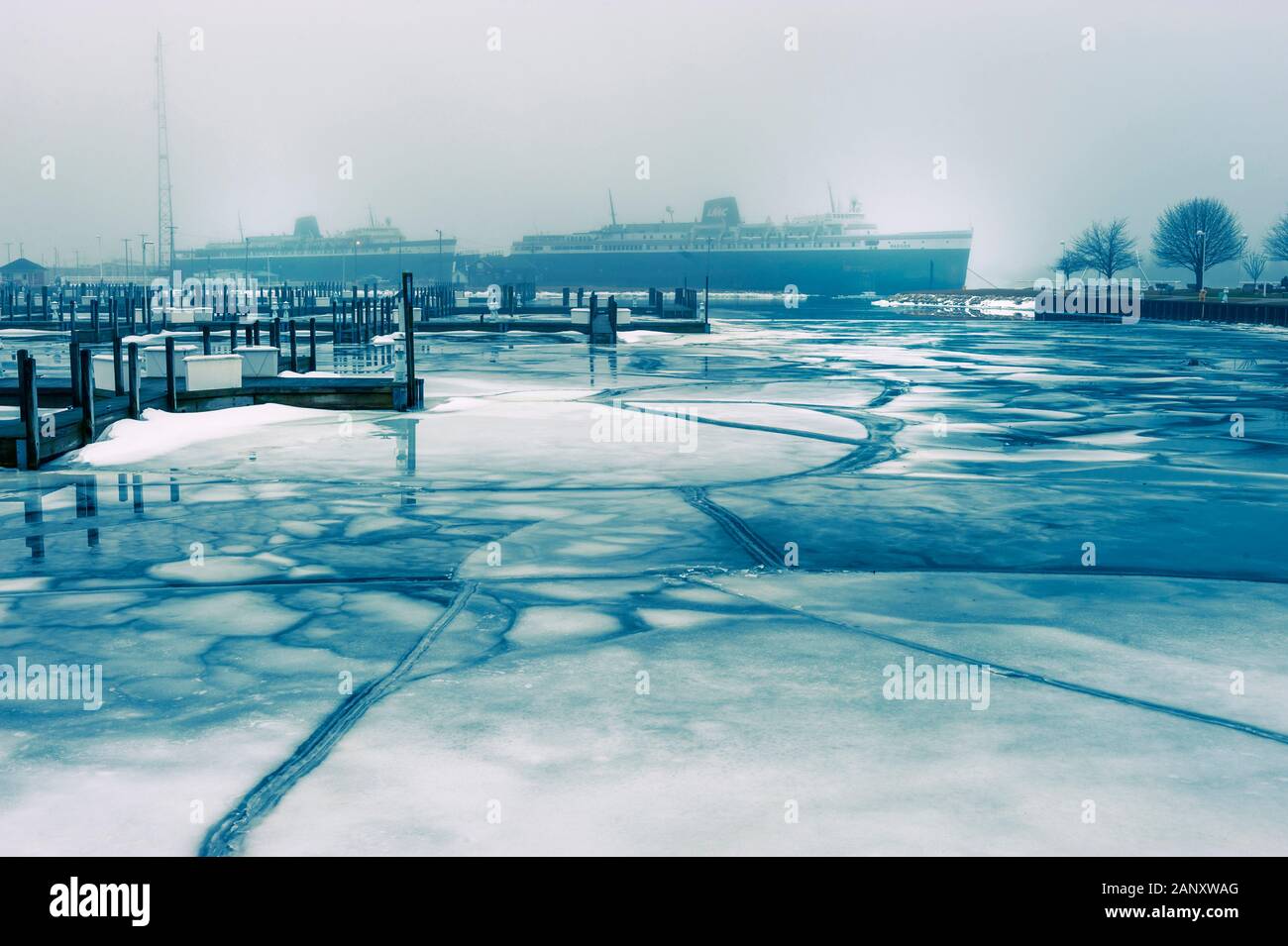 Der Lake Michgan Autofähre, SS Badger gebunden für den Winter in Ludington, Michigan, USA. Stockfoto