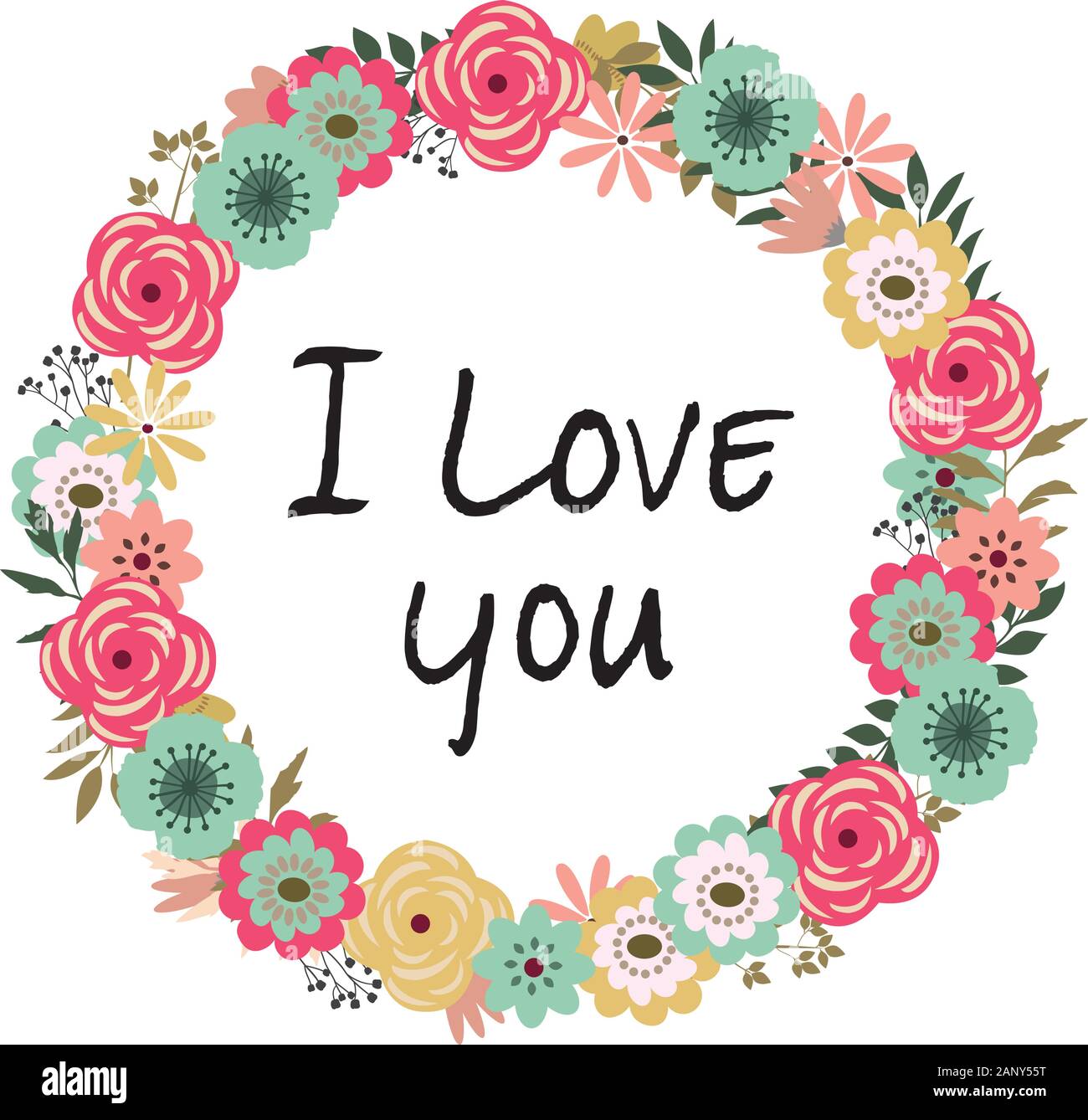 Vector Illustration einer floralen vintage Frame. retro Blumen Hintergrund. Ich liebe Tag Valentinstag Hintergrund. Stock Vektor