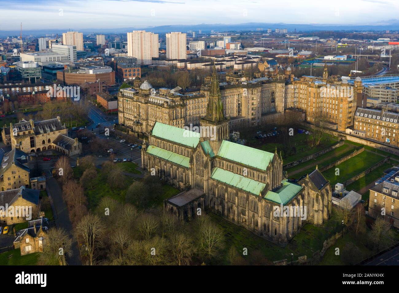 Blick auf die Kathedrale von Glasgow und die Stadt Glasgow, Schottland, Großbritannien Stockfoto