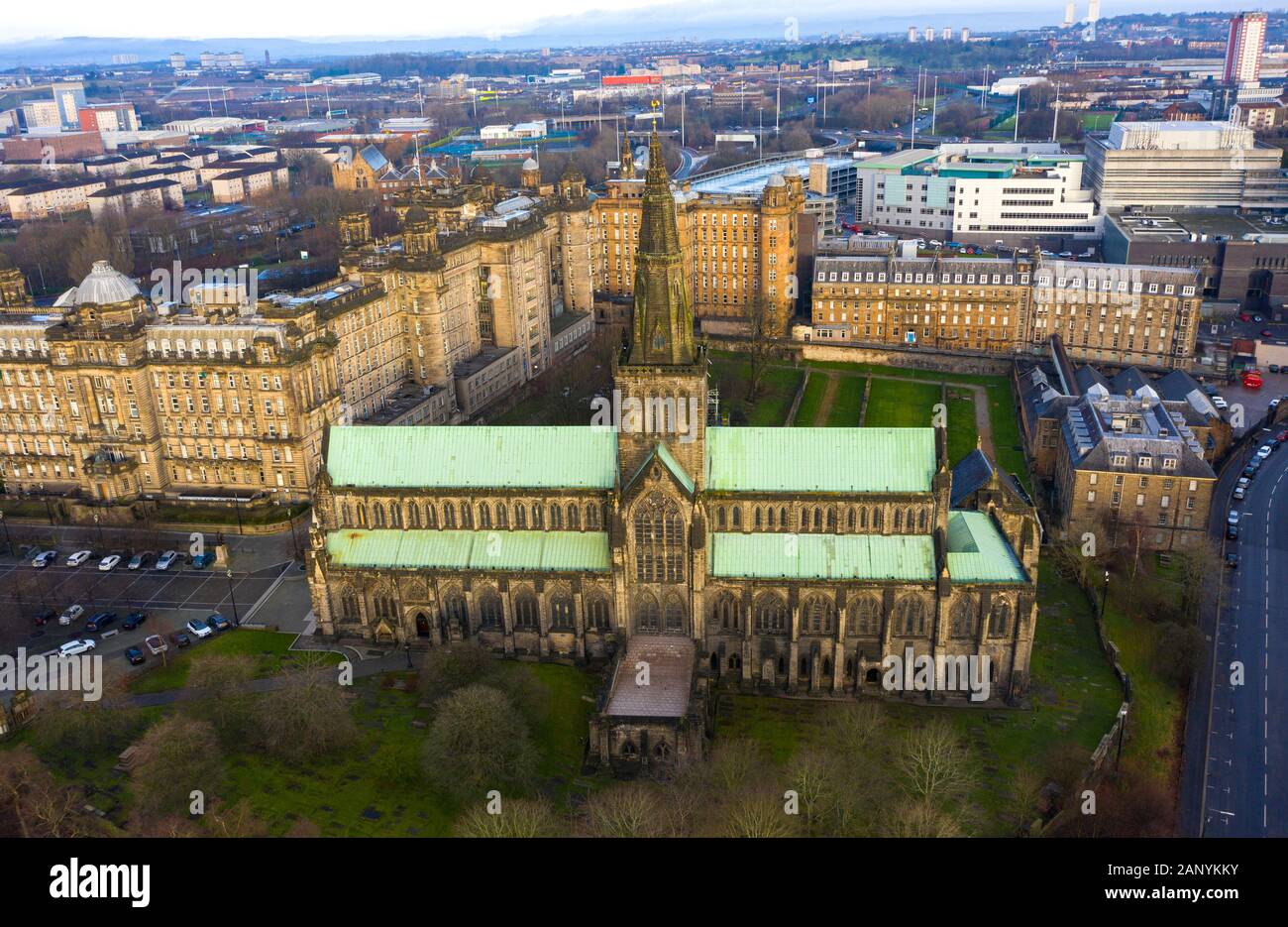 Blick auf die Kathedrale von Glasgow und die Stadt Glasgow, Schottland, Großbritannien Stockfoto