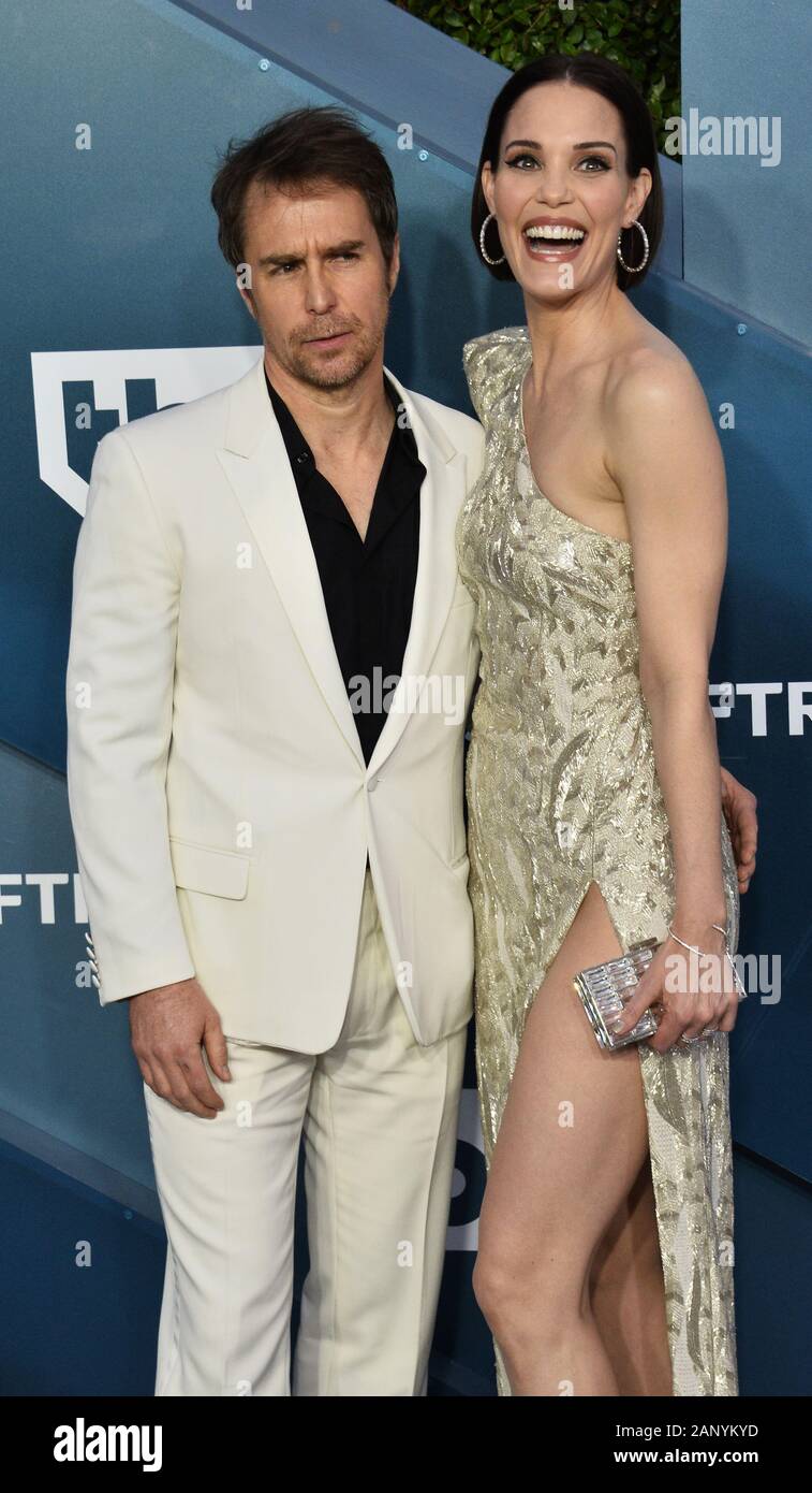 Los Angeles, USA. 19 Jan, 2020. Sam Rockwell und Leslie Bibb nehmen an der 26. jährlichen SAG Awards im Shrine Auditorium in Los Angeles am Sonntag, 19. Januar 2020 statt. Die Screen Actors Guild Awards werden live auf TNT und TBS ausgestrahlt werden. Foto von Jim Ruymen/UPI. Quelle: UPI/Alamy leben Nachrichten Stockfoto