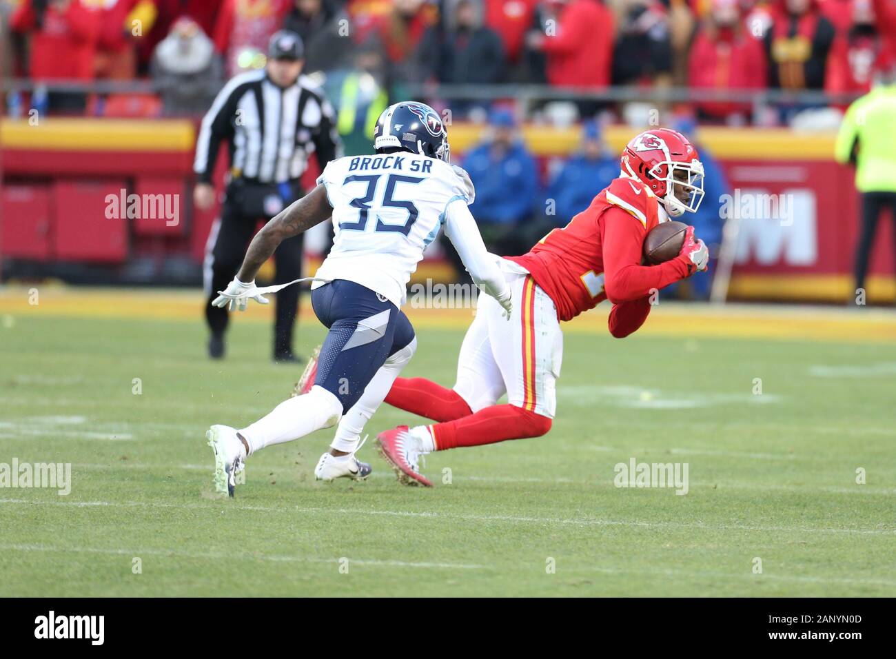 Kansas City Chiefs wide receiver Sammy Watkins (14) fängt den Ball während der AFC Championship, Sonntag, 19 Jan, 2020 in Kansas City, MO. Die Leiter der Titans 35-24 Beat. (Foto von IOS/ESPA-Bilder) Stockfoto