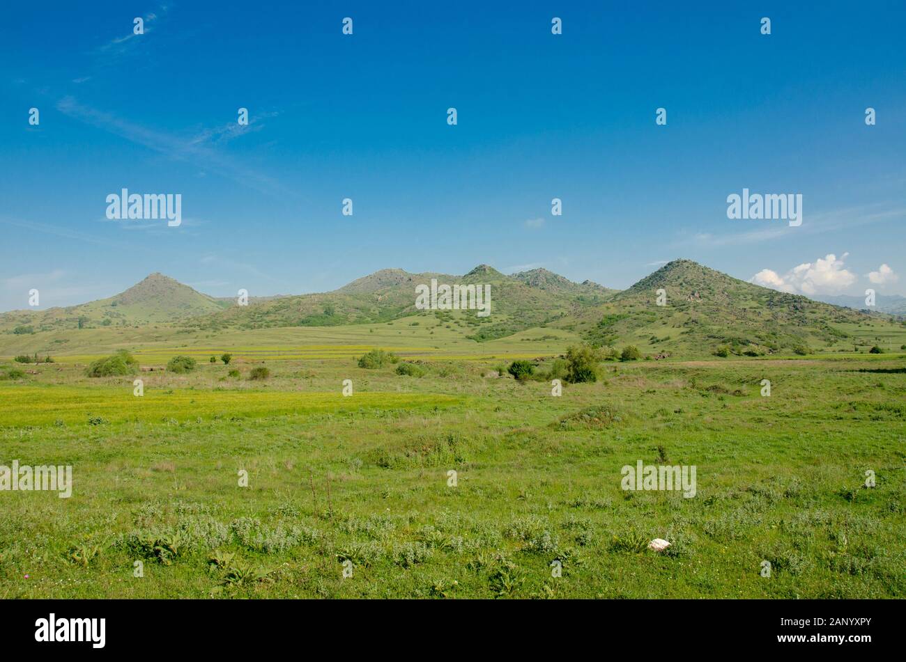 Berglandschaft - Panorama - Grün - Gemeinde Novaci, Mazedonien Stockfoto