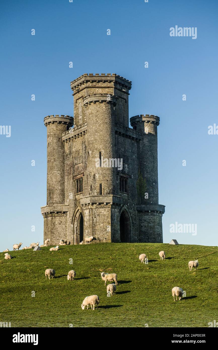 Paxtons Tower an einem sonnigen hellen Januartag in Carmarthenshire. Erbaut zu Ehren von Lord Nelson von Sir William Paxton aus Middleton Hall. Erbaut 1806-09 Stockfoto