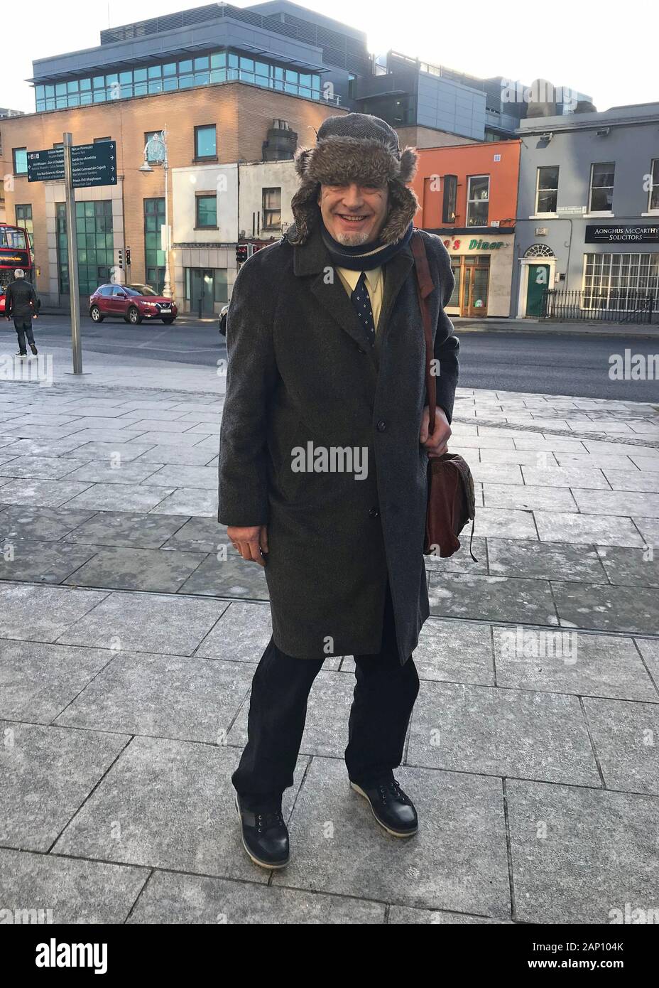 Der ehemalige Journalist Ian Bailey, 62, an der High Court in Dublin ankommen, in Bezug auf einen Haftbefehl zu seiner Verhaftung und Auslieferung nach Frankreich, über die Ermordung von Sophie Toskanischen du Plantier. Stockfoto