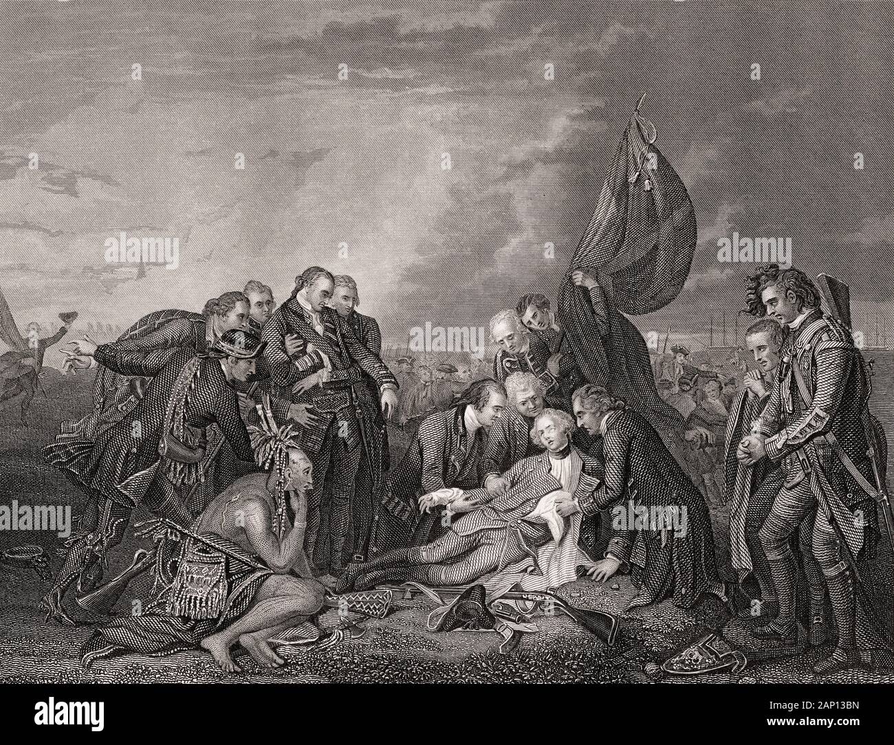 Der Tod von James Wolfe, 1727 - 1759, britischer General, nach der Schlacht auf den Ebenen von Abraham, Quebec, Kanada, Stockfoto