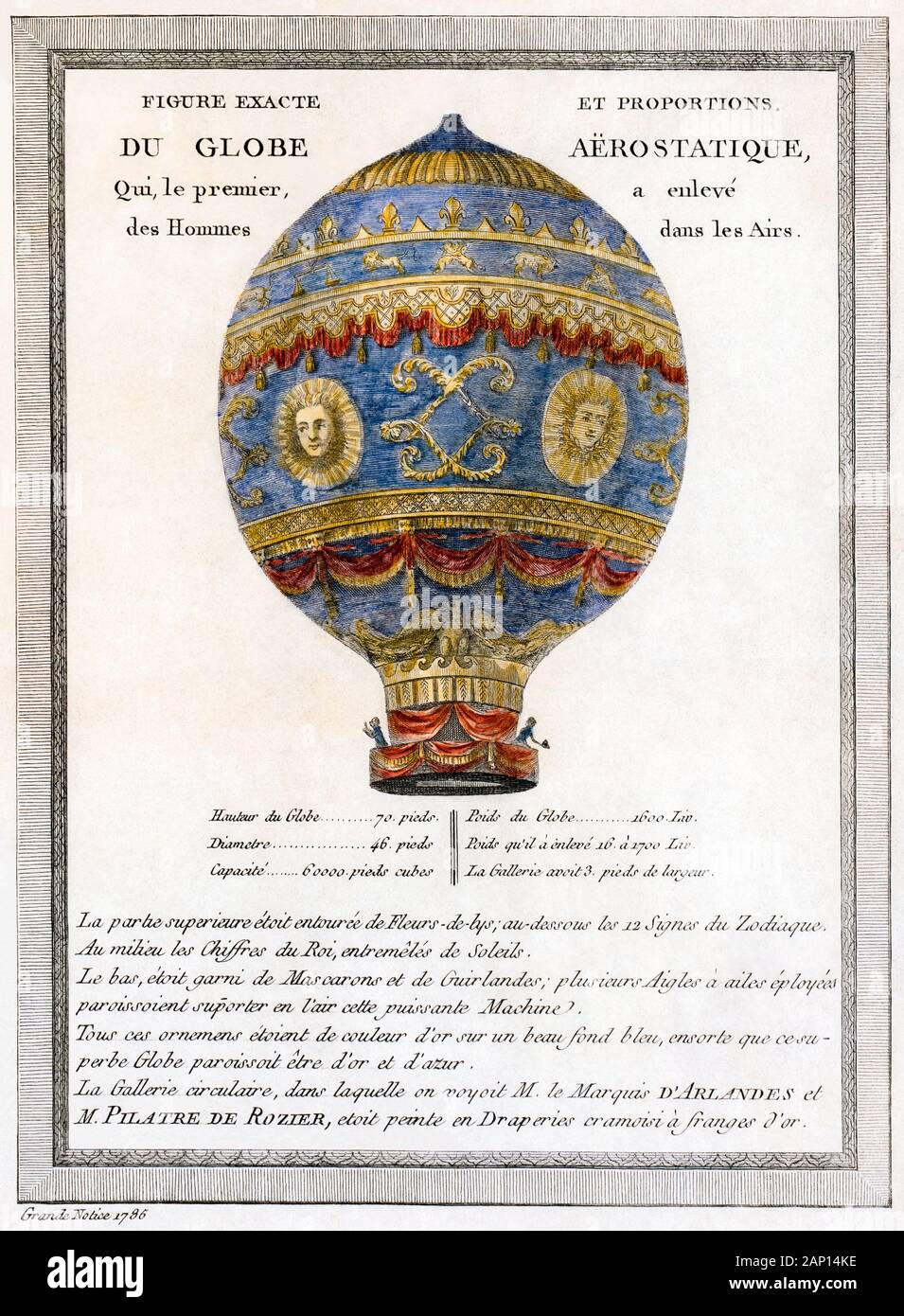 Aerostatic Globe, Heißluftballon der Montgolfier Brothers, Illustration, 1783 Stockfoto