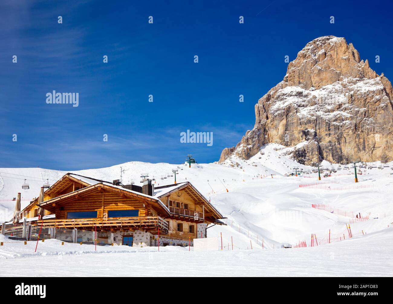 Blick auf das Val di Fassa ski resort in Italien Stockfoto