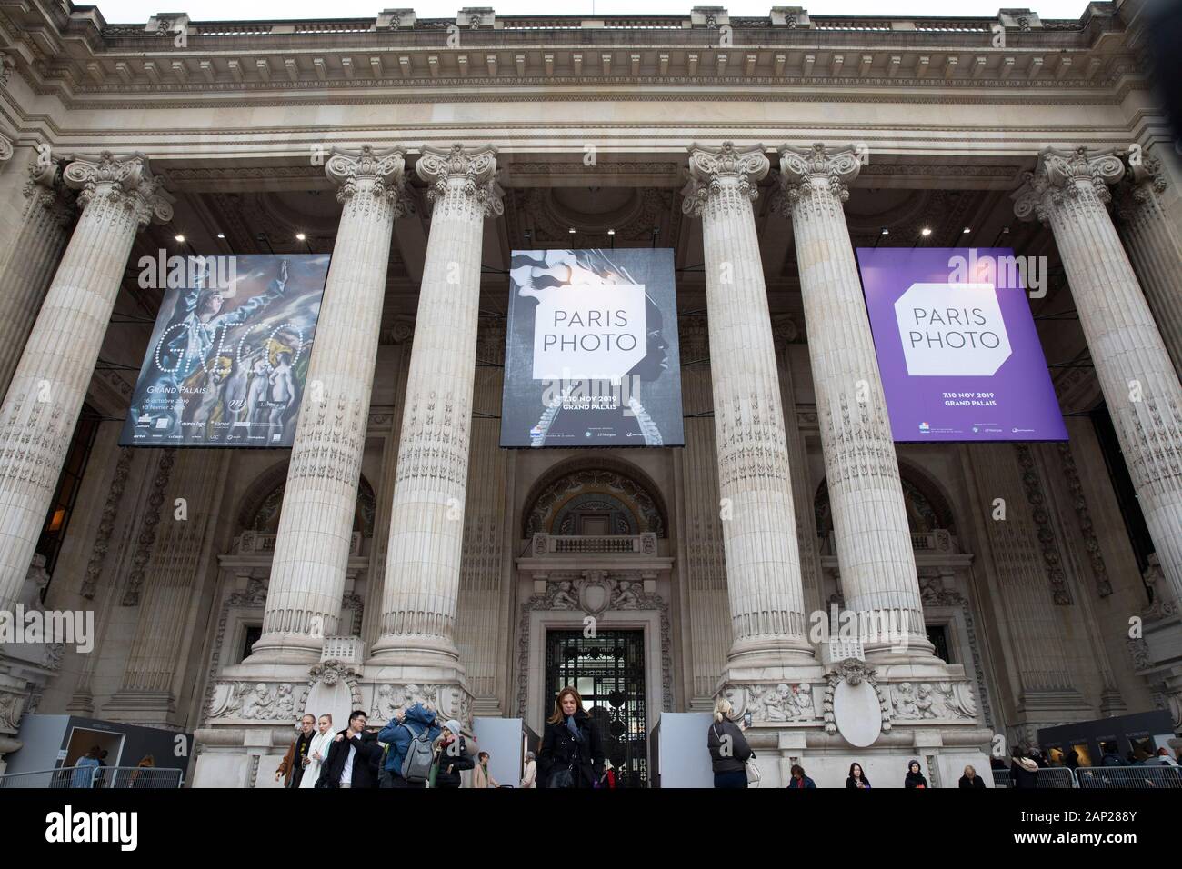 Eingangsplakatierung beim Pressebesuch der Fotokunstmesse PARIS FOTO' im Grand Palais. Paris, 10.11.2019 Stockfoto