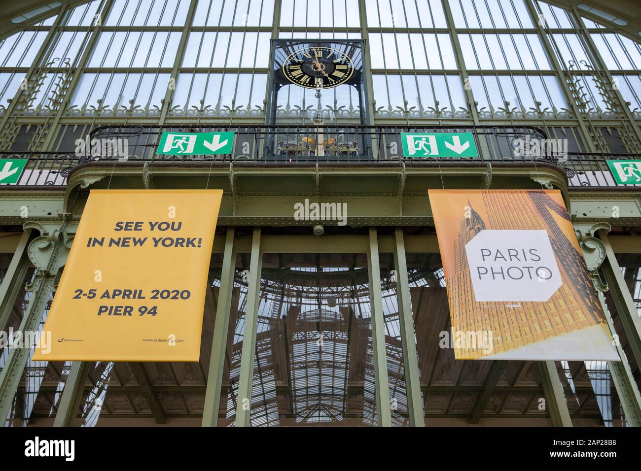 Eingangsplakatierung beim Pressebesuch der Fotokunstmesse PARIS FOTO' im Grand Palais. Paris, 10.11.2019 Stockfoto
