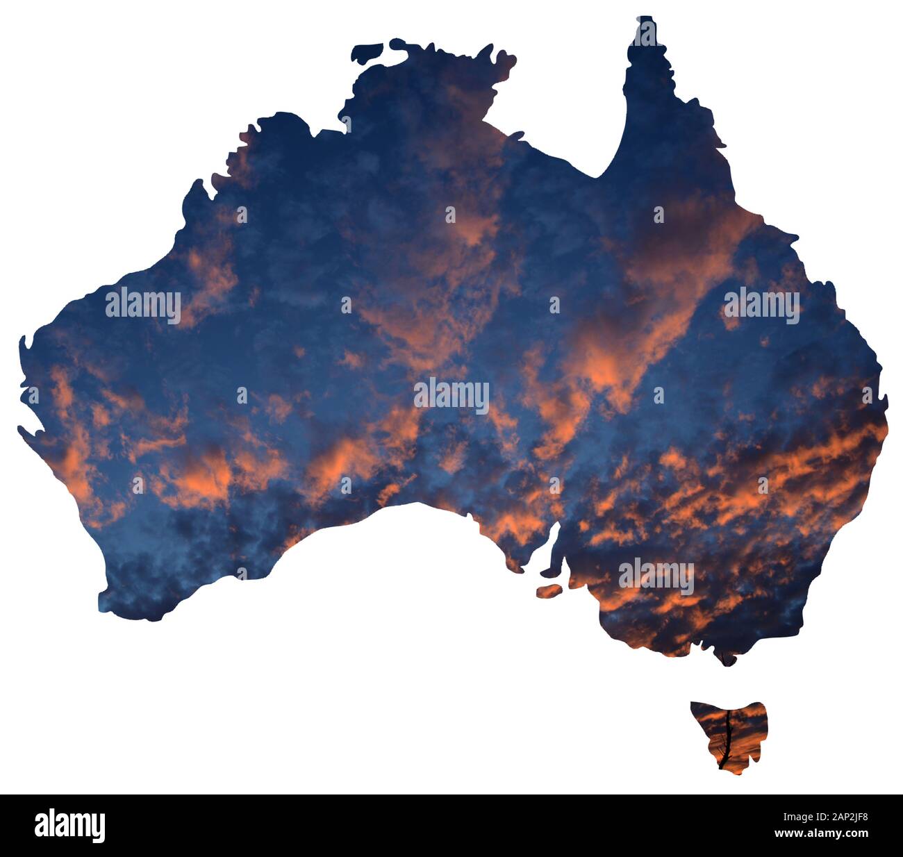 Ein dramatischer Sonnenuntergang auf einer Karte von Australien Stockfoto