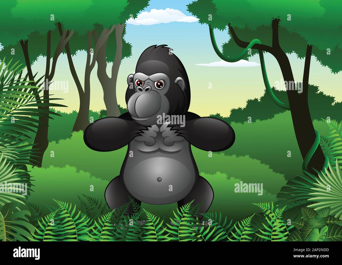 Cartoon-Gorilla im Dschungel Stock Vektor