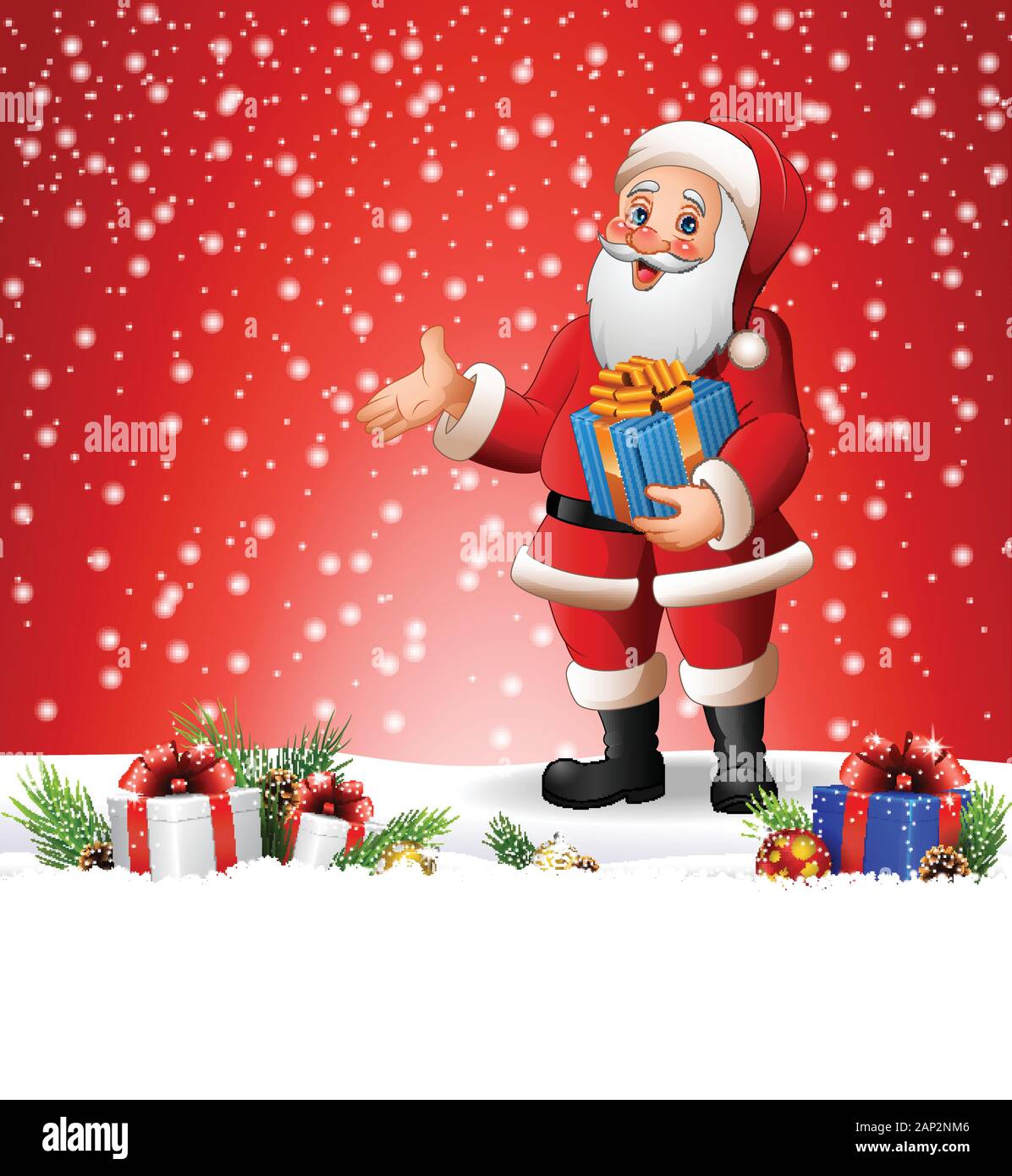 Cartoon Santa Claus Holding eine Geschenkverpackung Stock Vektor