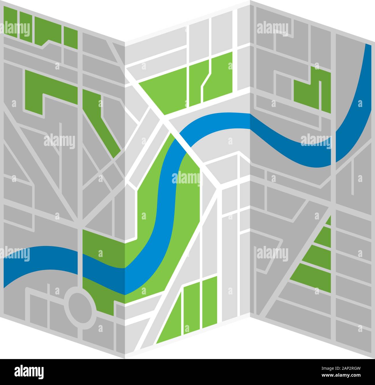 Generische imaginären Stadt Straße gefaltete Karte planen mit River. Vektor bunte Stadt Flachbild eps Abbildung: Schema Stock Vektor