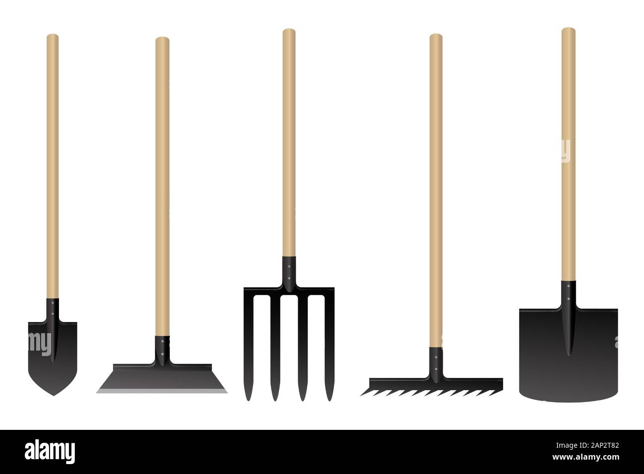 Garten Werkzeuge. Vector Illustration. Schaufel pitchfork Rechen Stock Vektor