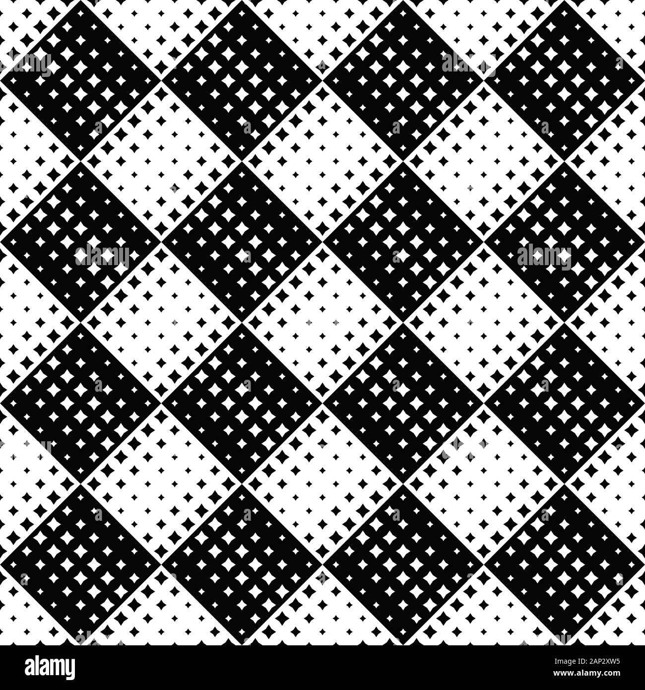Schwarze und weiße Sterne Muster Hintergrund - abstrakte geometrische einfarbige Vektorgrafik Stock Vektor