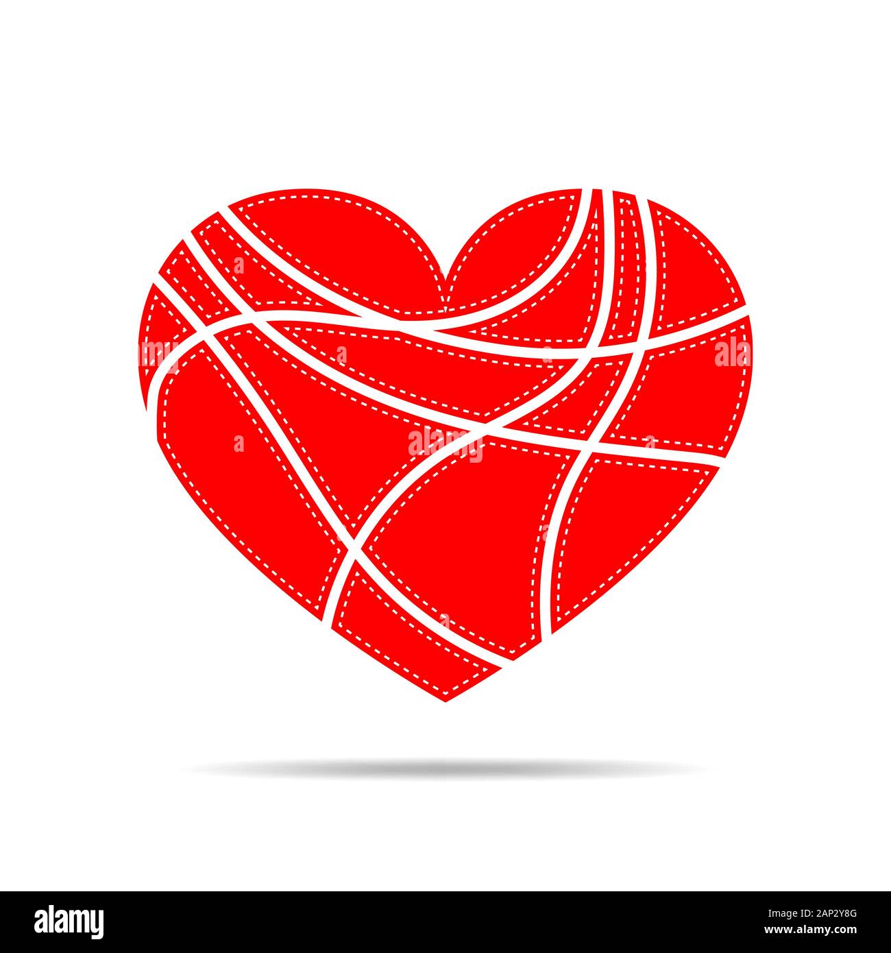 Rotes Herz für den Valentinstag. Abstraktes Herz auf weißem Hintergrund in flacher Ausführung. Vector Illustration. Stock Vektor