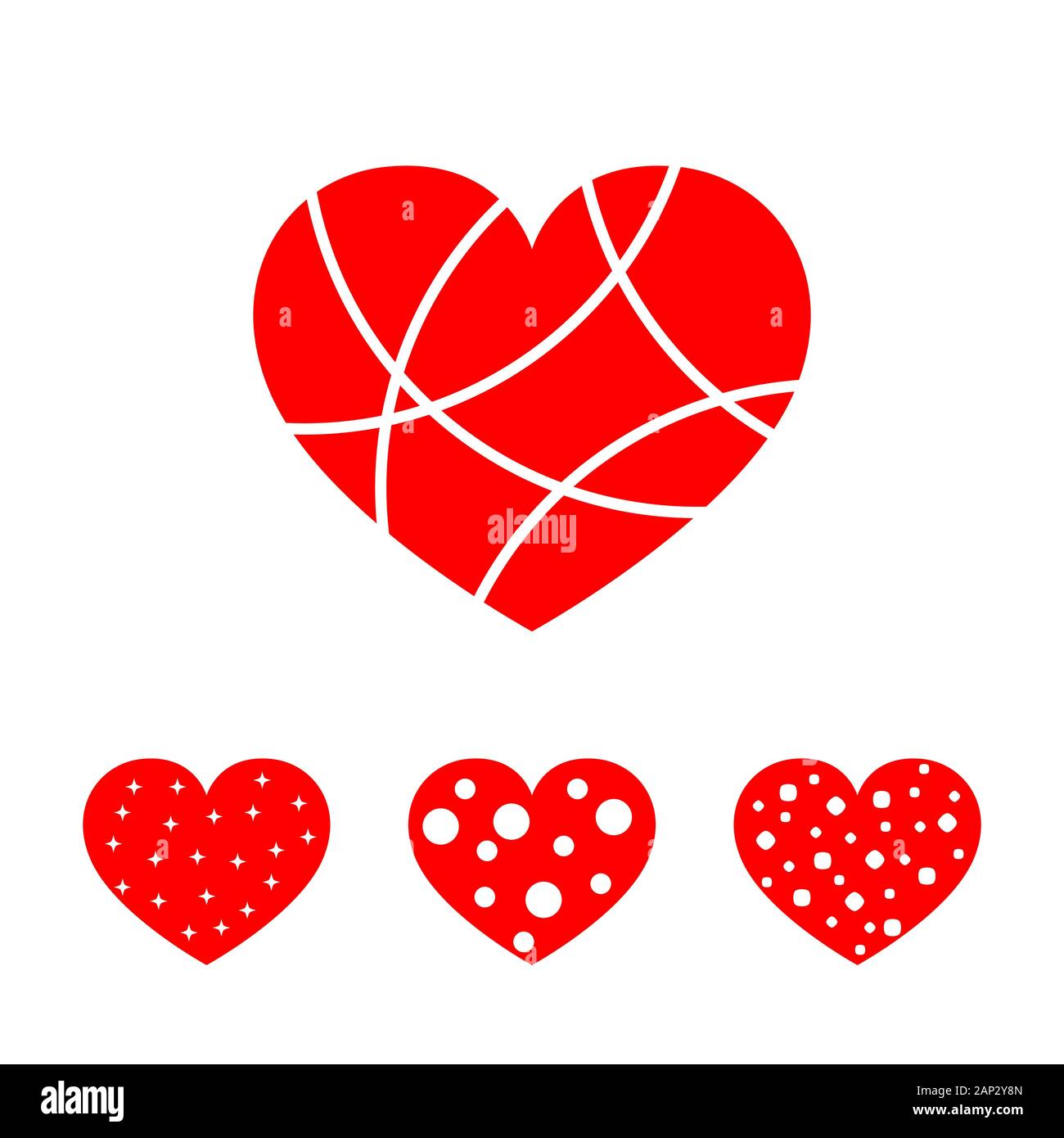 Eingestellt von roten Herzen für den Valentinstag. Vier Herzen auf weißem Hintergrund in flacher Ausführung. Vector Illustration. Stock Vektor
