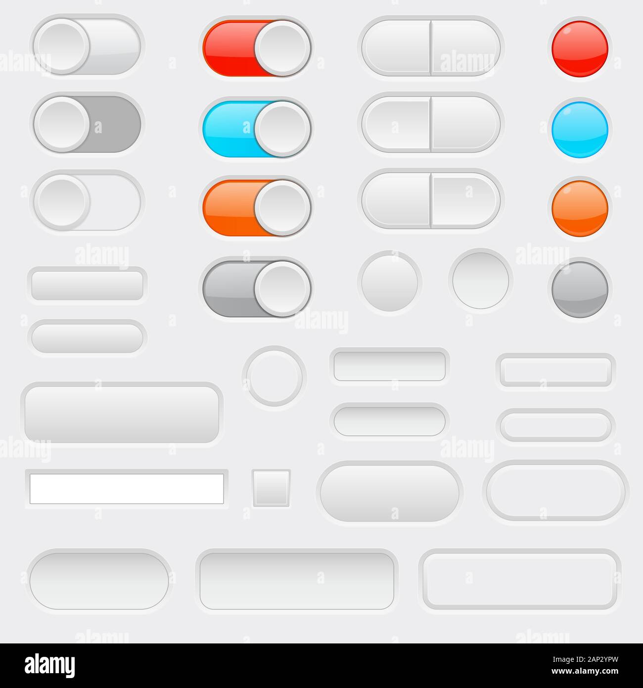Web Interface Tasten. Kippschalter Tasten und graue Symbole Stock Vektor
