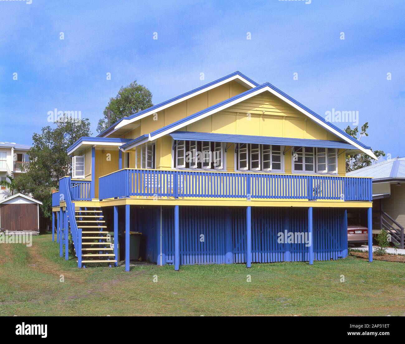 Eine typische Queenslander Holz high-set House, Highgate Hill, Brisbane, Queensland, Australien Stockfoto