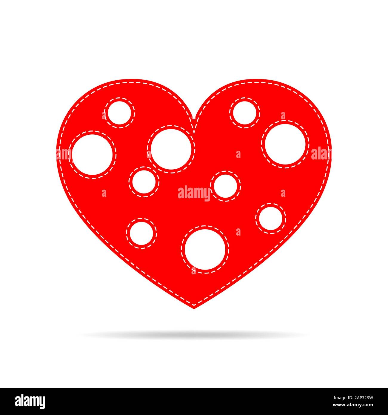 Rotes Herz für den Valentinstag. Abstraktes Herz auf weißem Hintergrund in flacher Ausführung. Vector Illustration. Stock Vektor