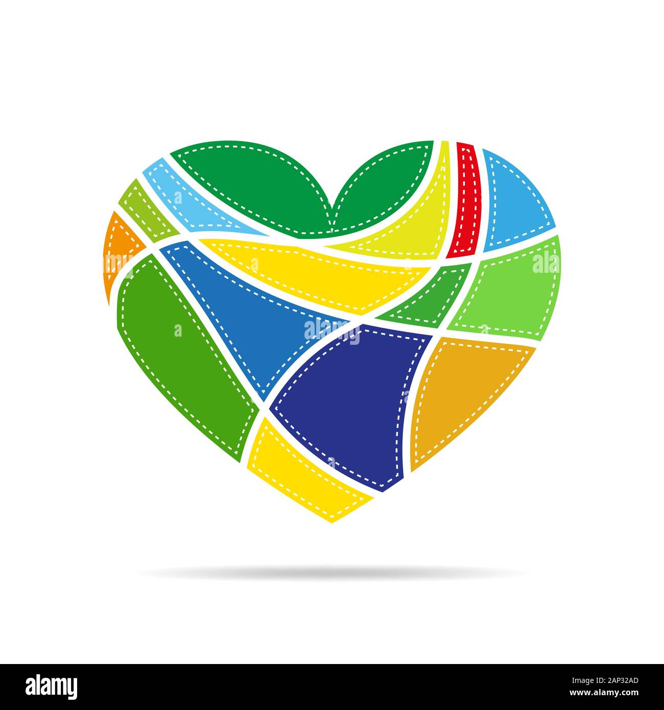 Farbige Herz für den Valentinstag. Abstraktes Herz auf weißem Hintergrund in flacher Ausführung. Vector Illustration. Stock Vektor