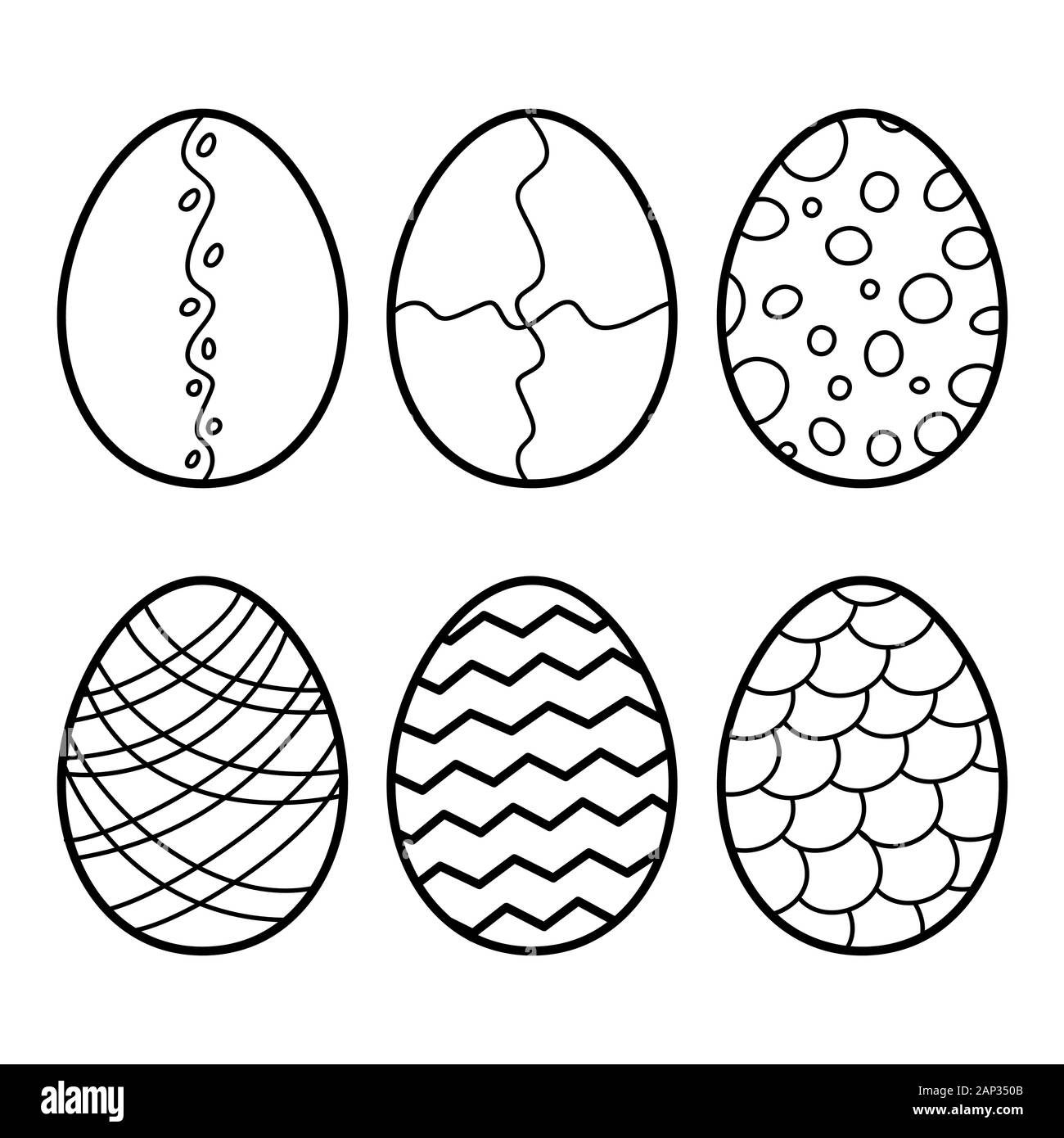 Ostern Eier. Hand gezeichnet Dekorative ei Elemente in Vektor für Malbuch. Schwarz und Weiß. Stock Vektor