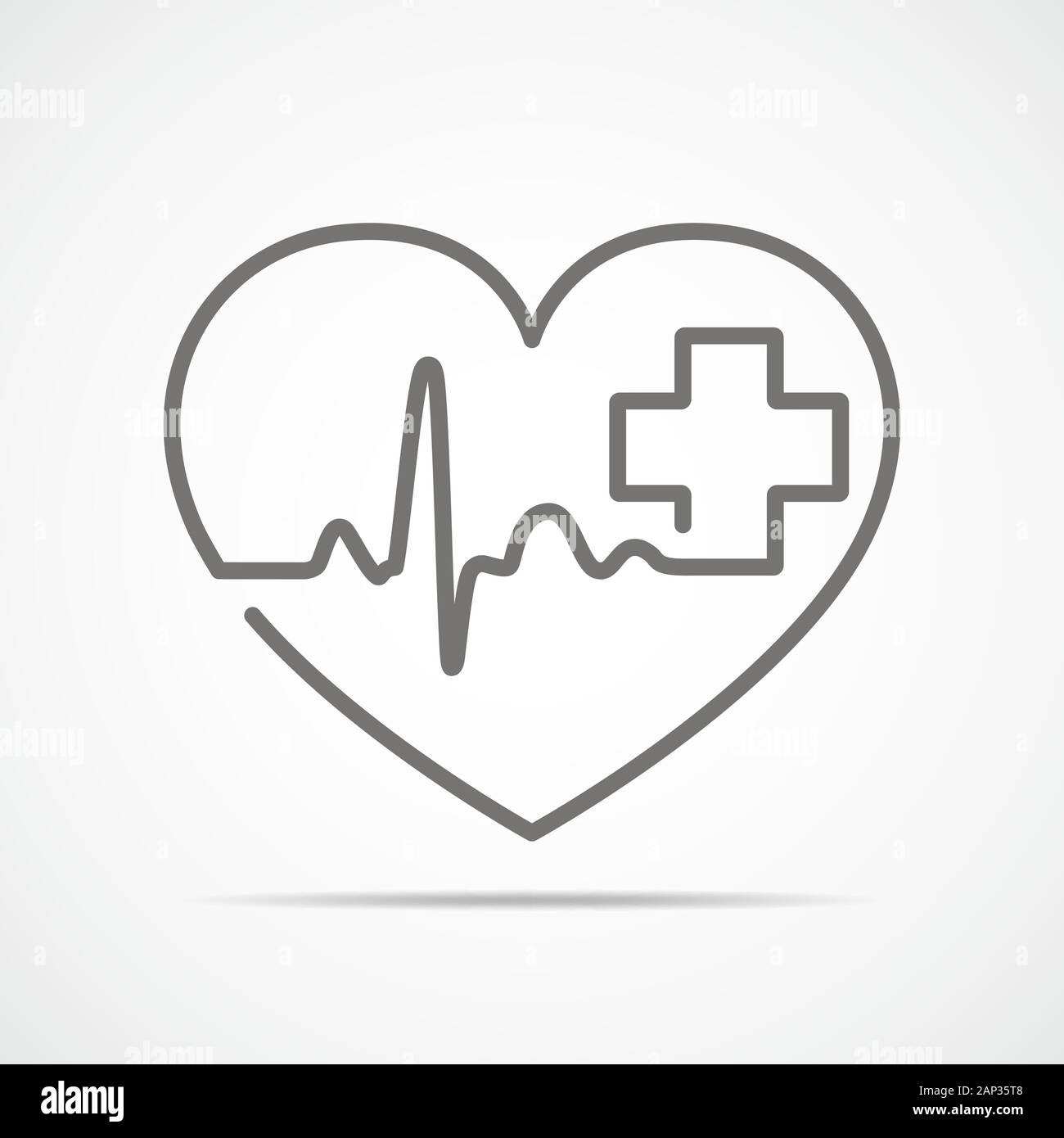 Graue Herzen mit heartbeat unterzeichnen und mit Kreuz. Vector Illustration. Herzen in flache Kontur Stil. Stock Vektor