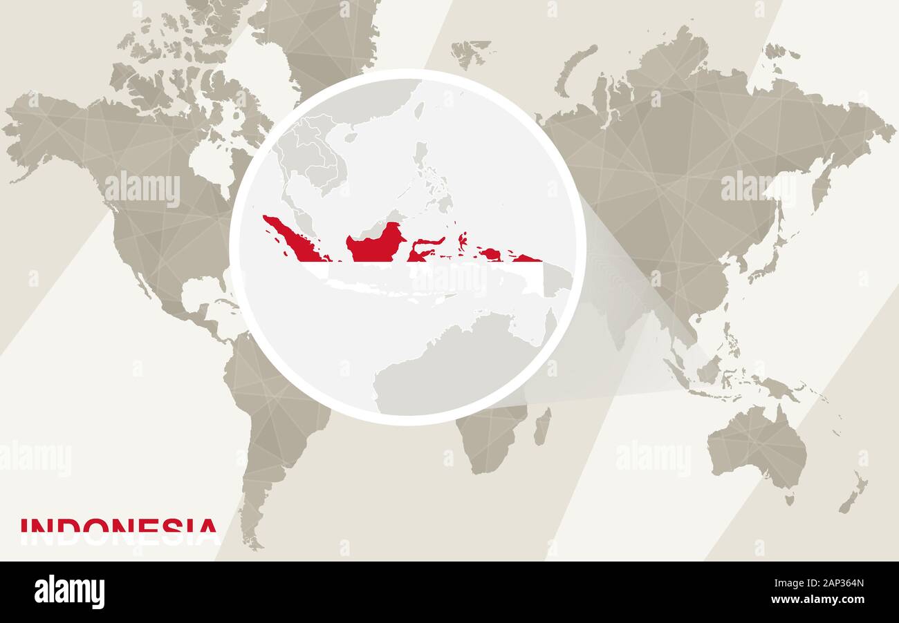 Zoom auf Indonesien Karte und Flagge. Weltkarte Stock-Vektorgrafik - Alamy