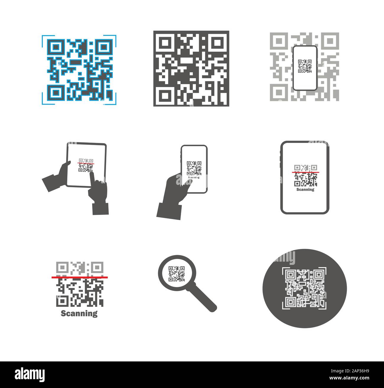 Vector Set Grau Flachbild vektorsymbol Qr Code Verification Stock Vektor