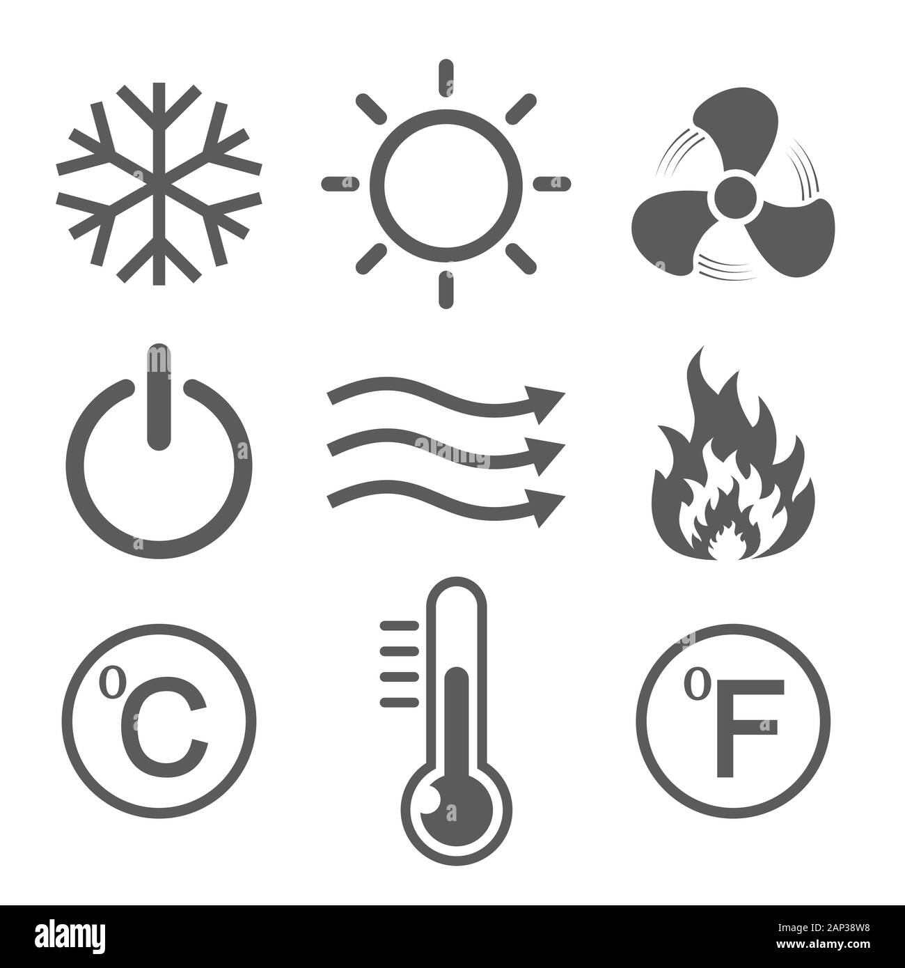 Satz von Klimaanlage Symbole. Vector Illustration. Heiß, kalt, Luft, Strom,  Temperatur Stock-Vektorgrafik - Alamy