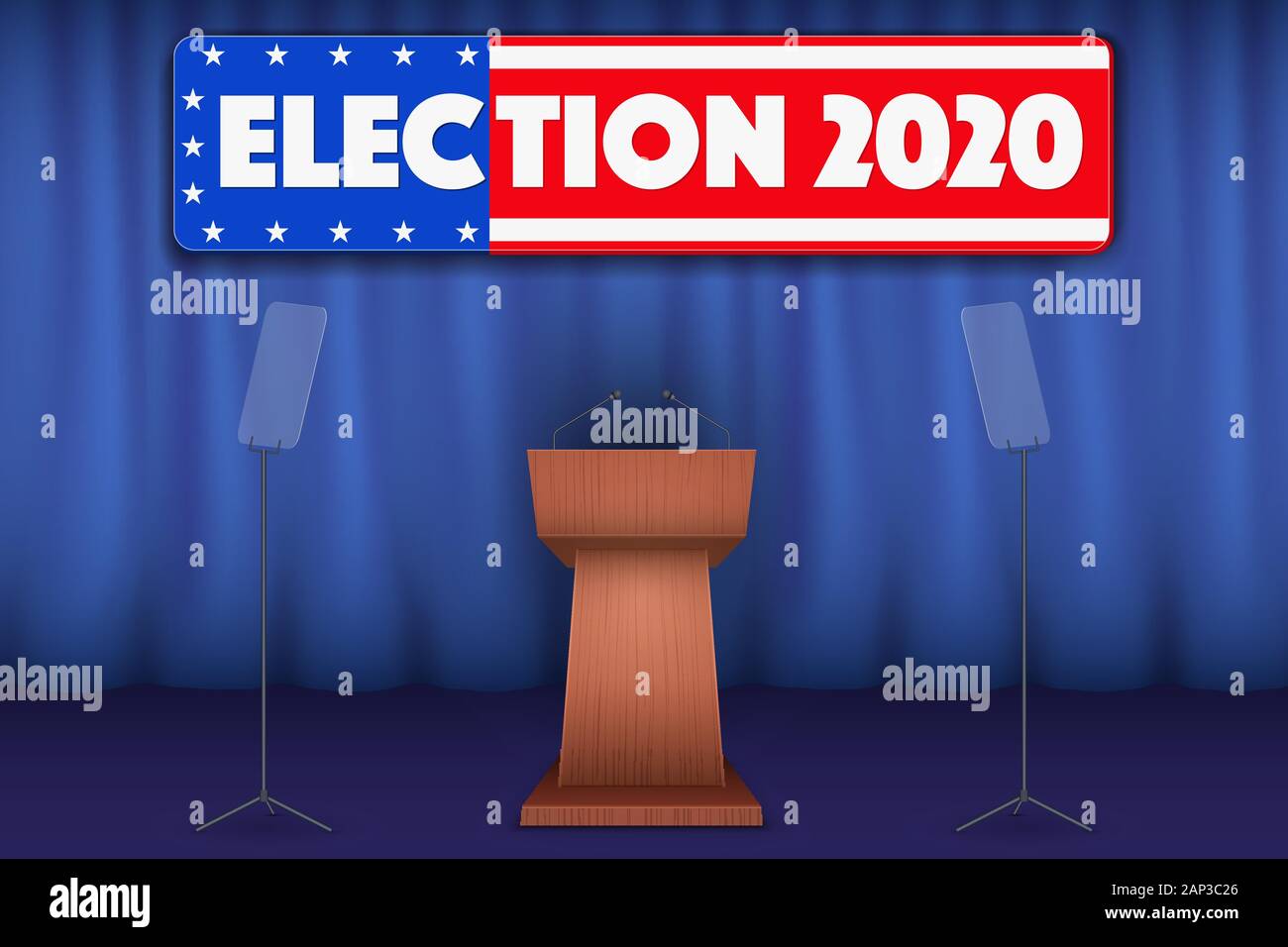 Podium Tribune mit Symbol der USA-Wahl 2020 Stock Vektor