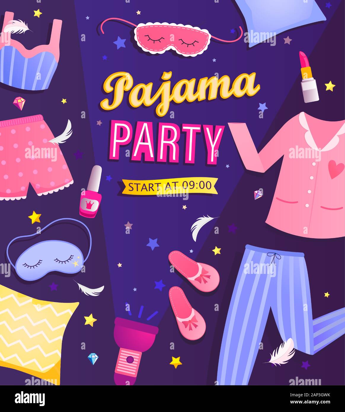 Einladungsflyer für die Pajama-Party. Stock Vektor