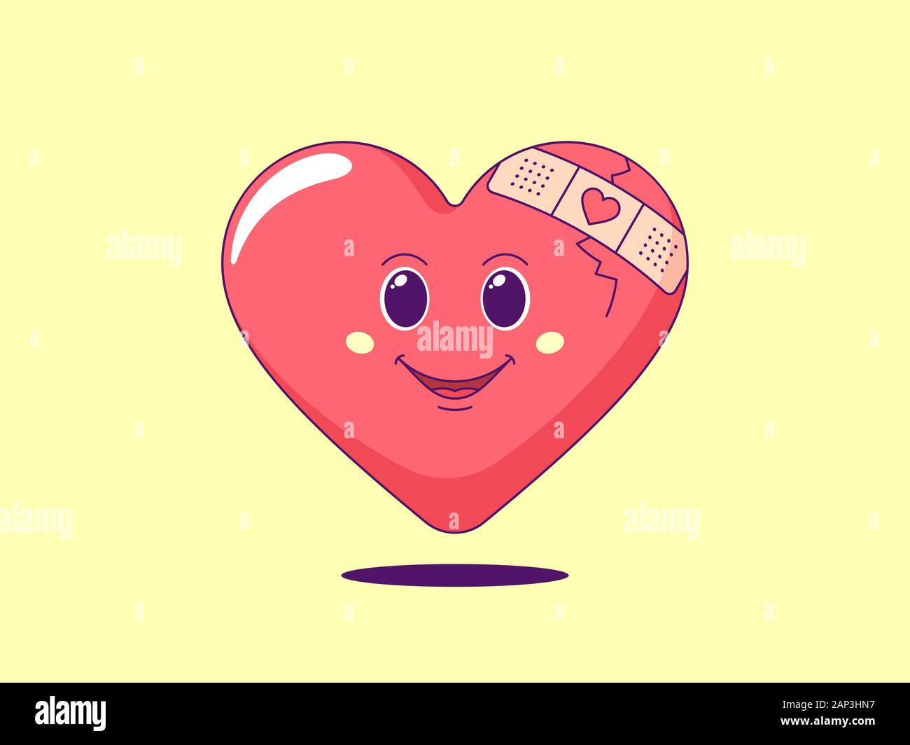Cartoon Rotes Herz Mit Patch Auf Dem Riss Nettes Und Freundliches Wesen Mit Den Augen Und Lacheln Gebrochene Herzen Reparieren Und Wiederherstellen Von Patch Rehabilitation Stock Vektorgrafik Alamy