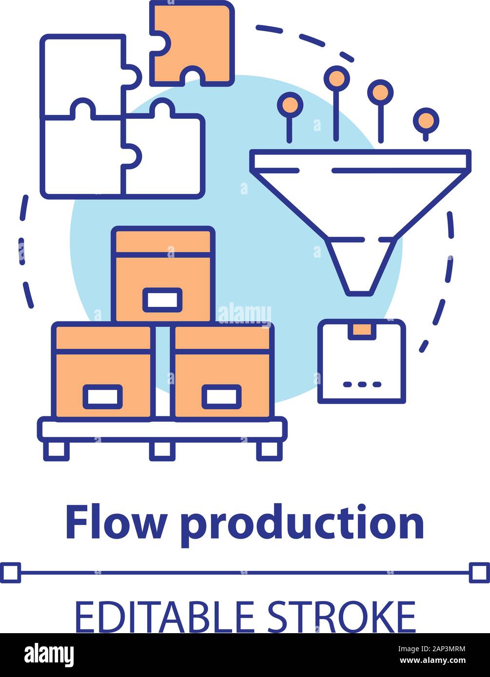 Fließfertigung Konzept Symbol. Continuous-flow manufacturing Idee dünne Linie Abbildung. Produktion, Fertigung. Non-stop-Fertigung. Vect Stock Vektor