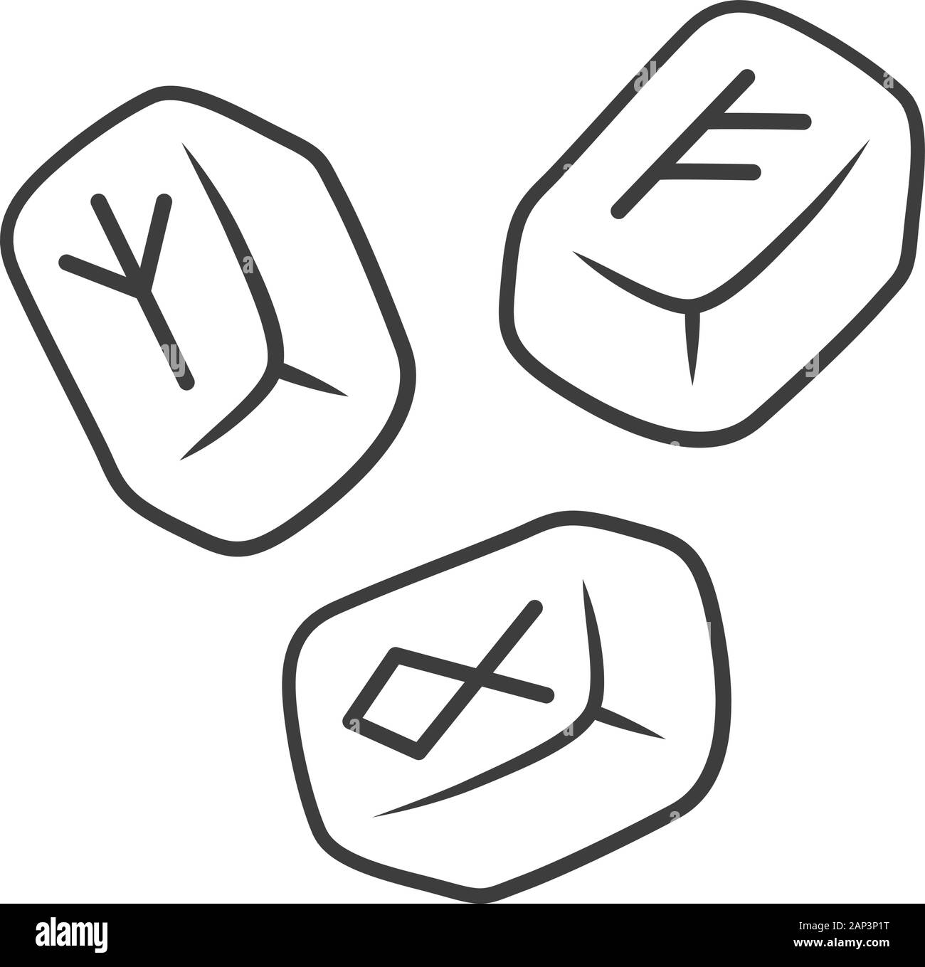 Runensteine lineare Symbol. Dünne Linie Abbildung. Skandinavische runestones. Viking alphabet Steine mit runic Inschrift. Rune lesen, Wahrsagen Stock Vektor