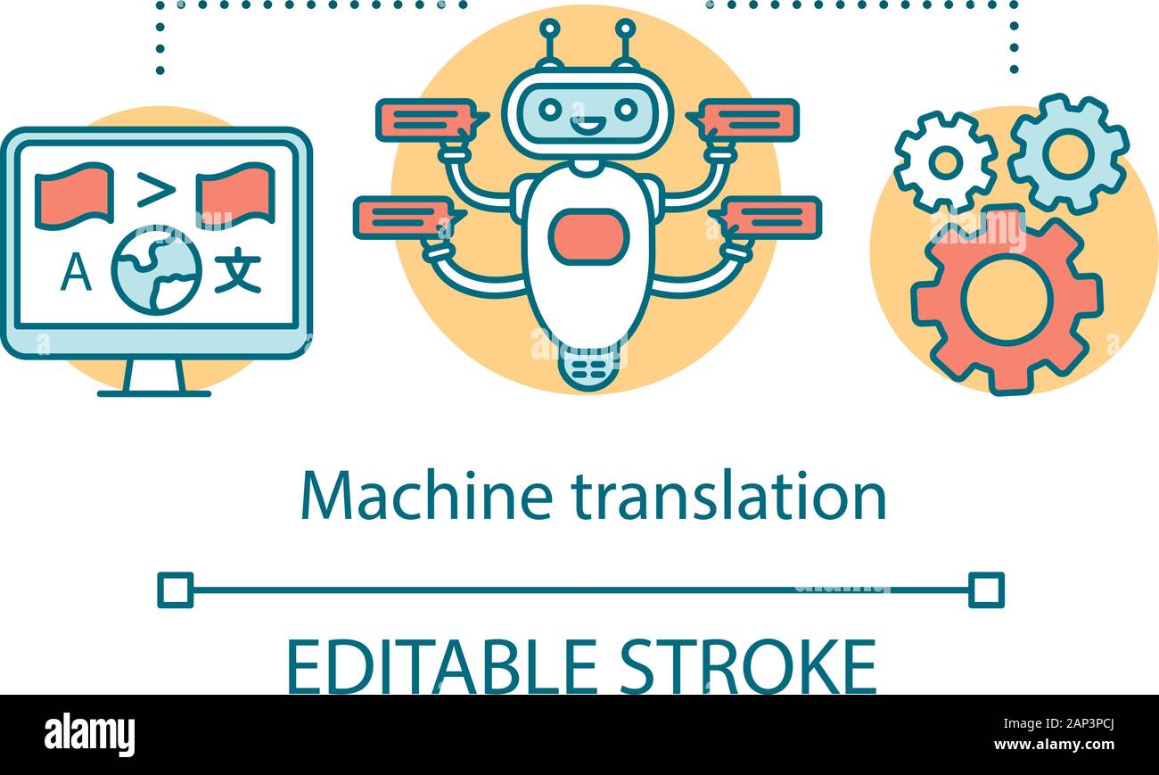 Translation Services Konzept Symbol. Automatisierte Maschine interpretation Idee dünne Linie Abbildung. Mehrsprachige automatische online Chatbot, bot. Vektor ist Stock Vektor