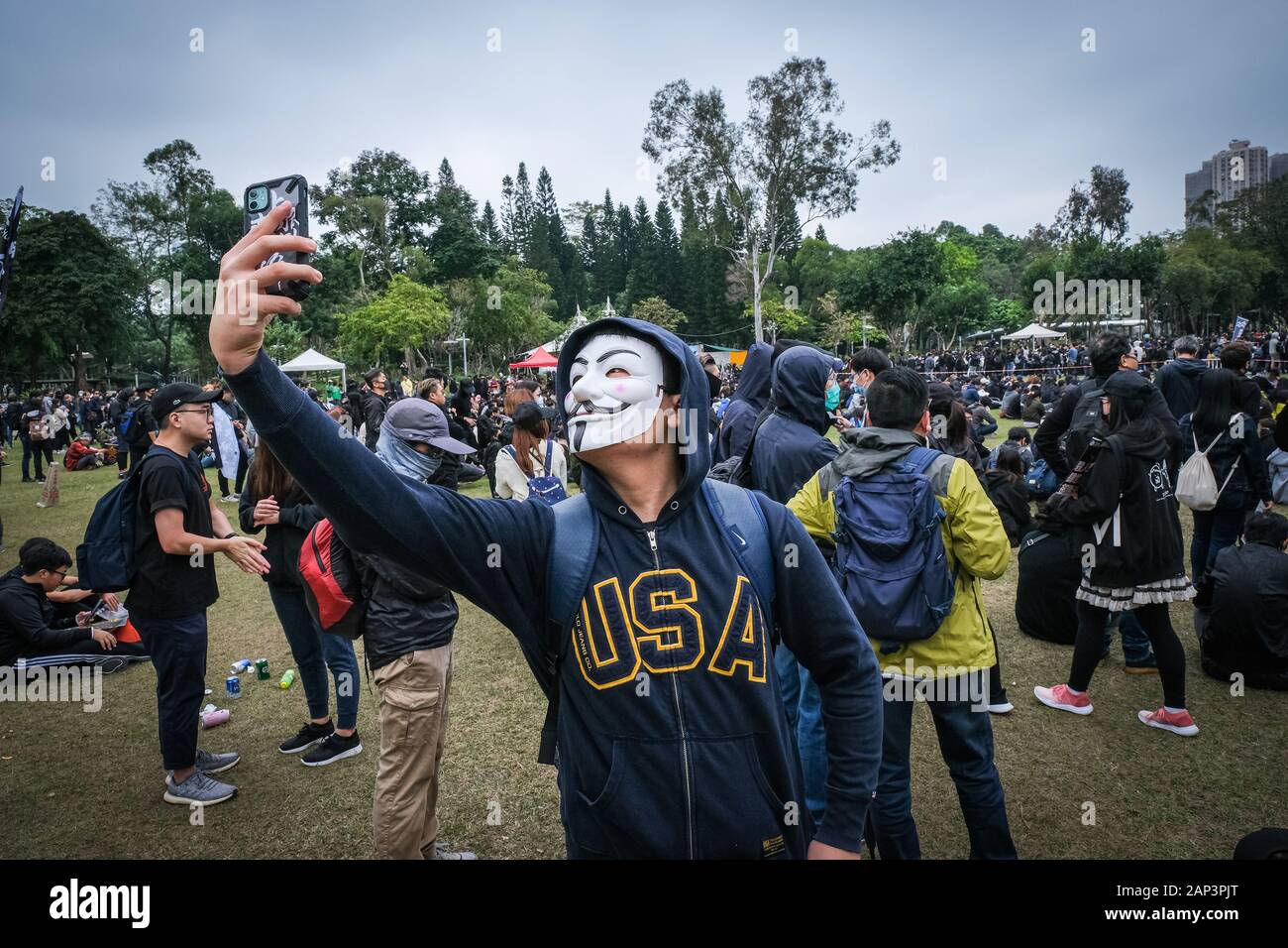 HONG KONG, CHINA - 1. Januar: Protest gegen die Regierung für das neue Jahr Tag, in Hongkong am 1. Januar 2020 in Hongkong, China. Stockfoto