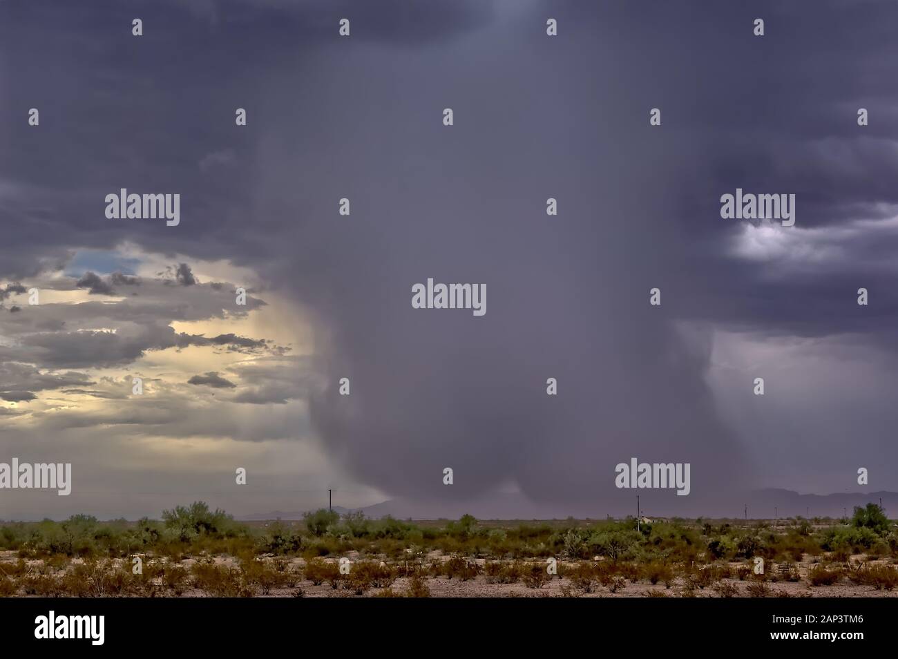 Ein sehr dichtes Welle der Regen fällt von einem Monsun Sturm in der Nähe der weißen Tank Berge im Südwesten Arizona. Diese Welle von Regen ist so dicht, dass es Stockfoto