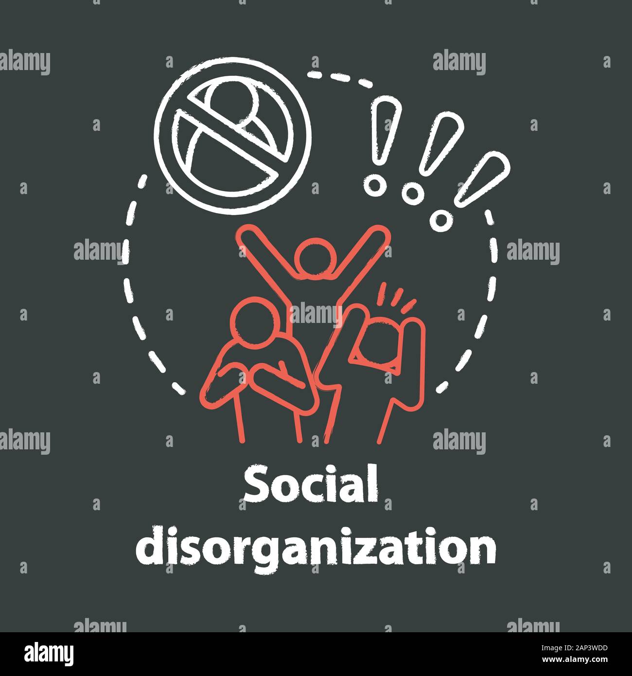Sozialen Desorganisation chalk Konzept Symbol. Verhaltensprobleme Idee. Verbrechen gegen die Menschlichkeit, Diskriminierung. Soziale Konflikte und Mobbing. Vektor isol Stock Vektor