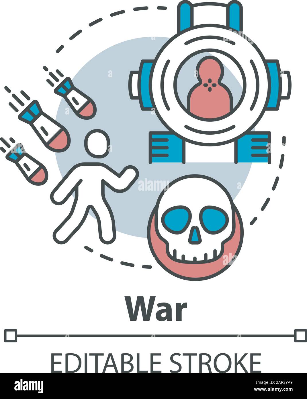 Krieg Konzept Symbol. Militärische Aktion Idee dünne Linie Abbildung. Krieg und Terrorismus. Streitkräfte. Offensive. Militärische Operation, Blockade, Belagerung. Vect Stock Vektor