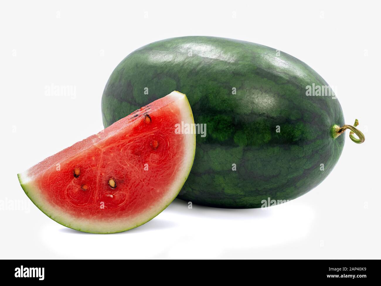Einzelobjekt von Watermelon Fruit isoliert auf weißem Hintergrund Stockfoto