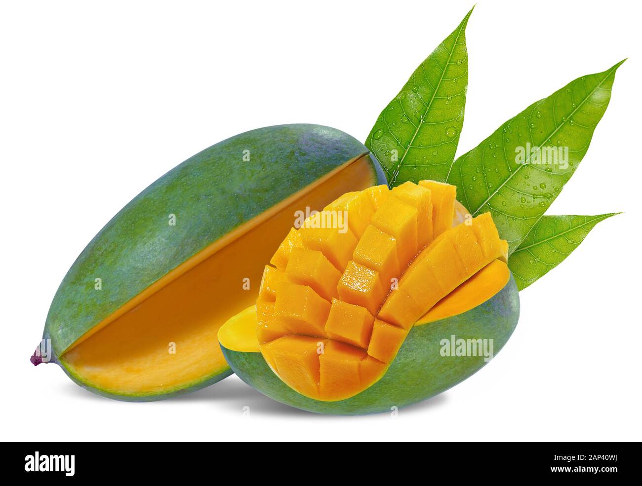 Grüne mango Obst auf weißem Hintergrund Stockfoto