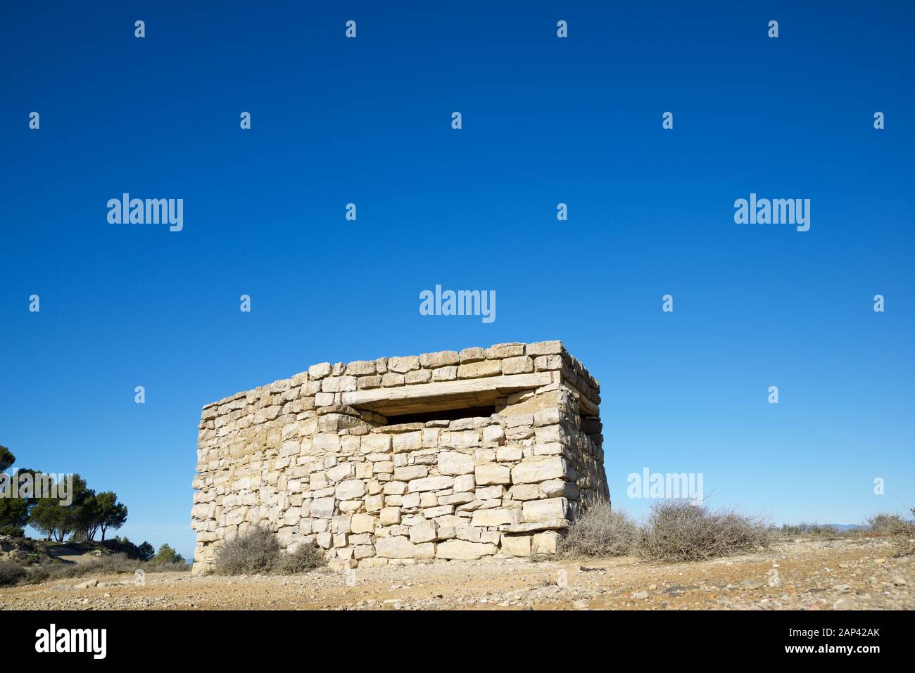 Während des spanischen Bürgerkrieges in Tardienta, Provinz Huesca, Aragon, Spanien genutzer Bunker. Stockfoto