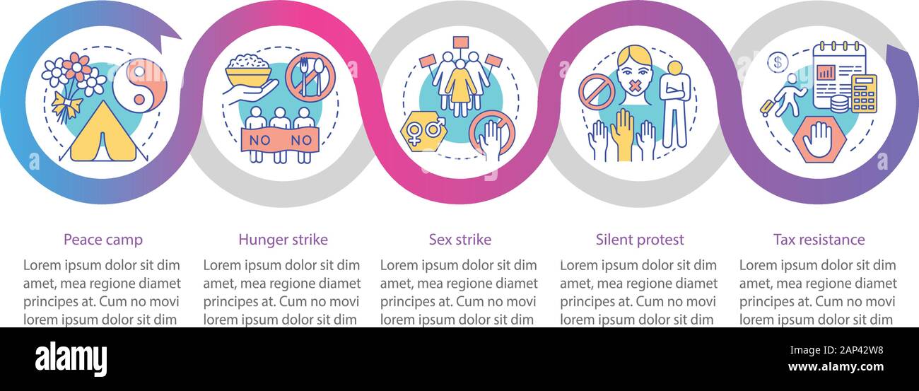 Friedlicher Protest vektor Infografik Vorlage. Business Presentation Design Elemente. Daten Visualisierung mit fünf Schritte und Optionen. Prozess timeline Stock Vektor