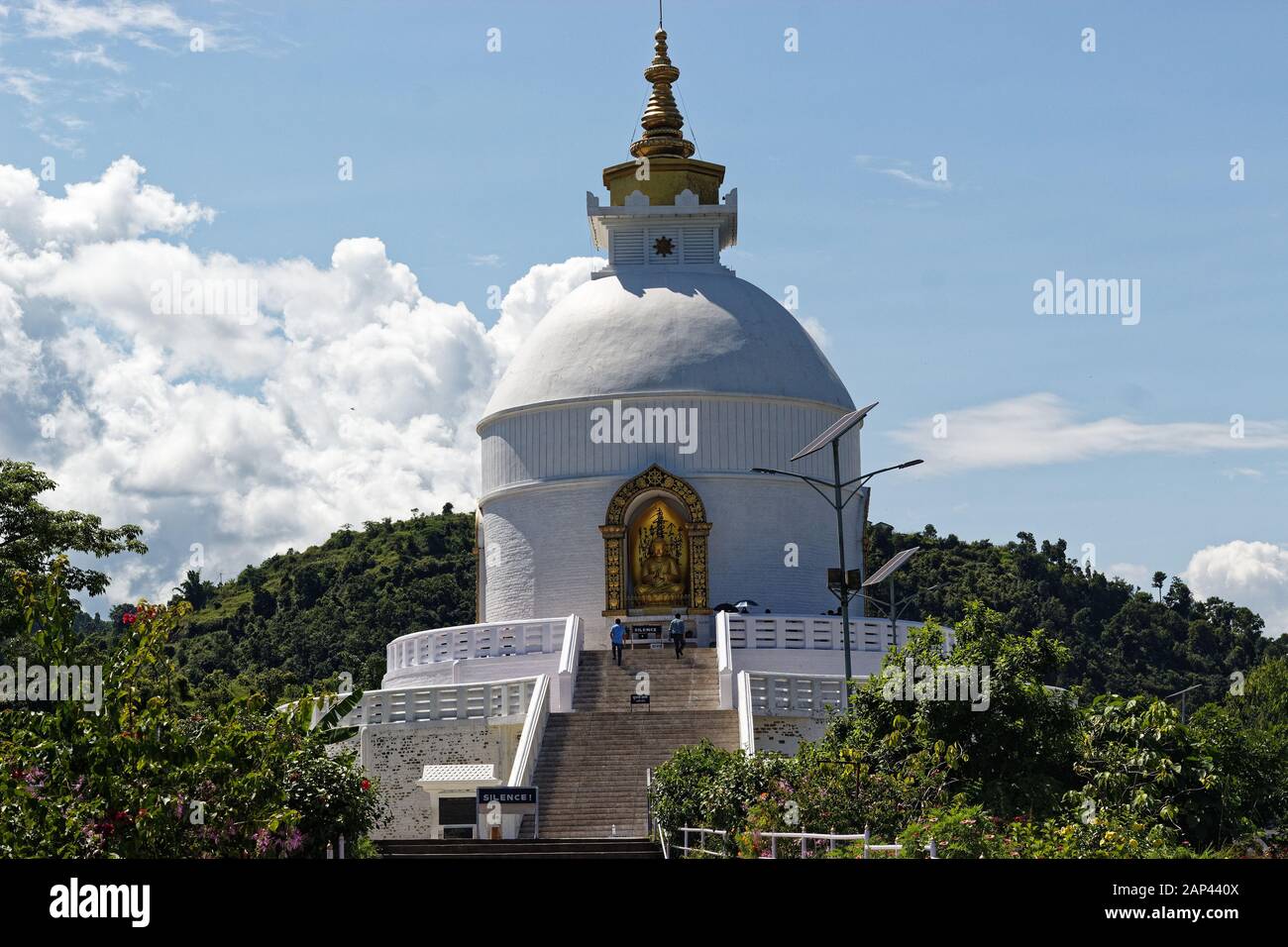 Der Weltfriedensstupa von Pokhara, Nepal Stockfoto